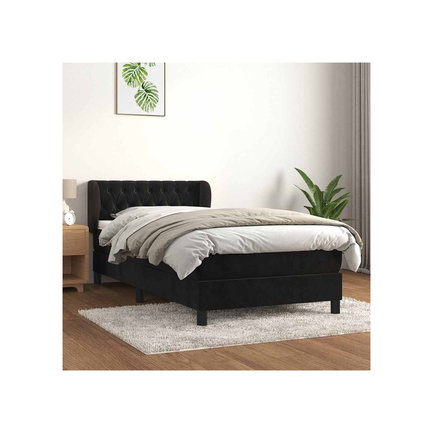 Sommier à lattes de lit avec matelas Noir 100x200 cm Velours