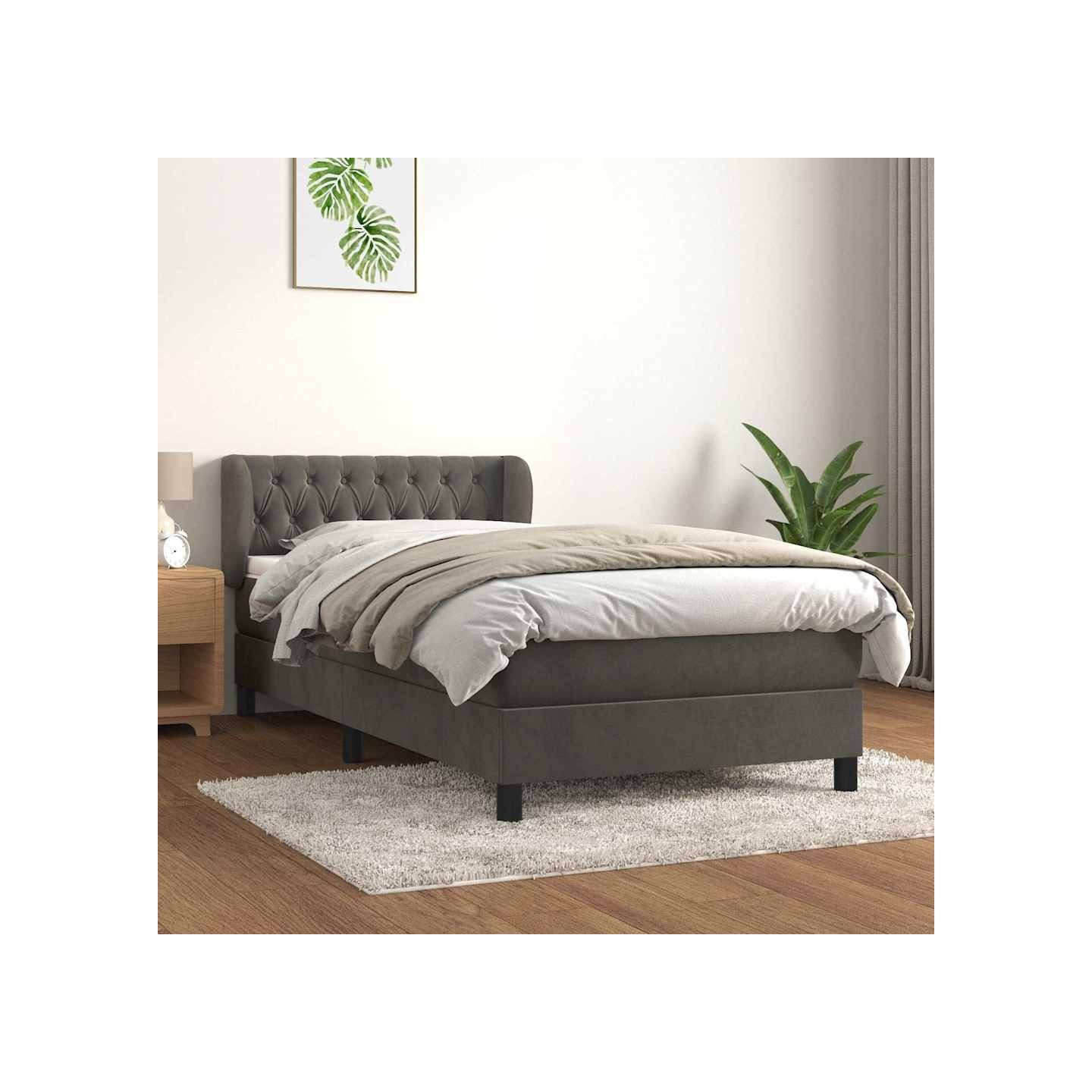 Sommier à lattes de lit et matelas Gris foncé 90x200 cm Velours