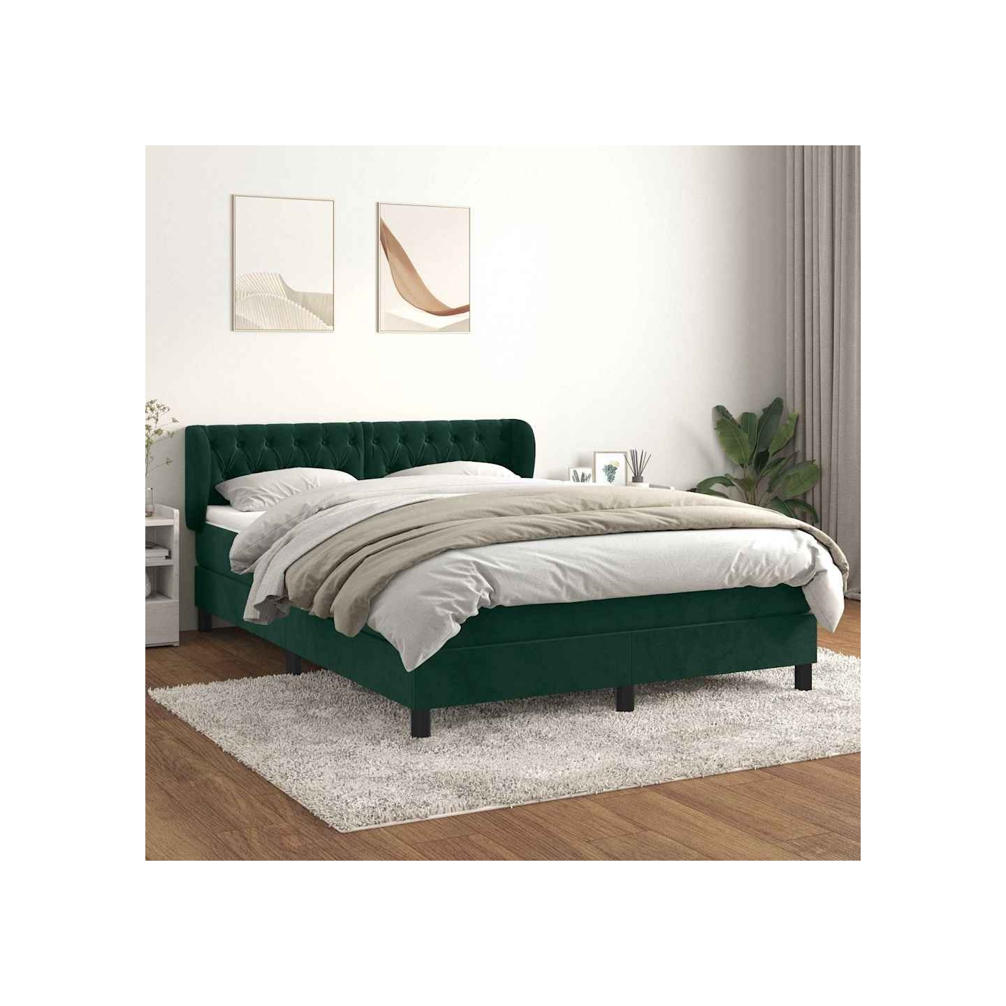 Sommier à lattes de lit et matelas Vert foncé 140x190cm Velours