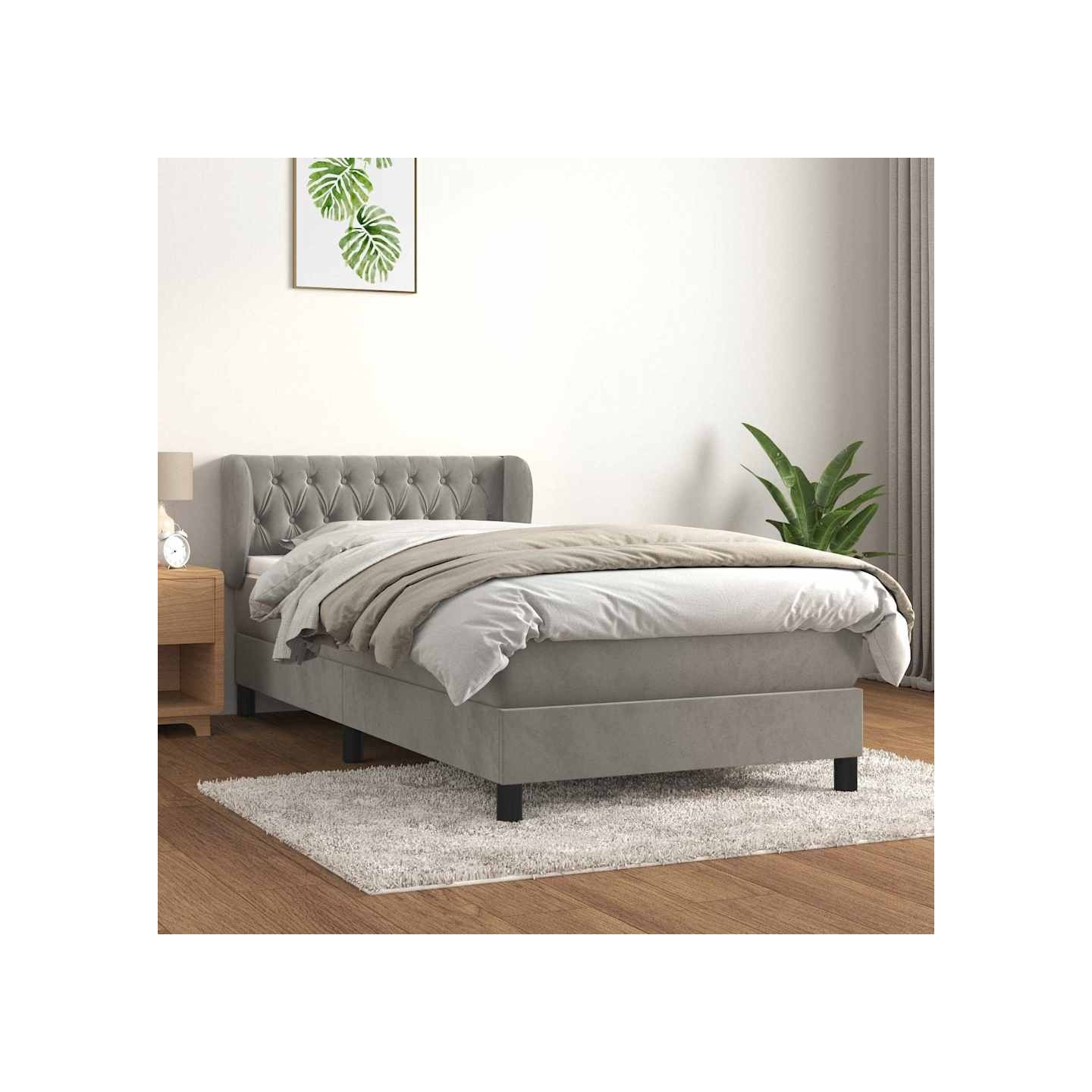 Sommier à lattes de lit et matelas Gris clair 100x200cm Velours