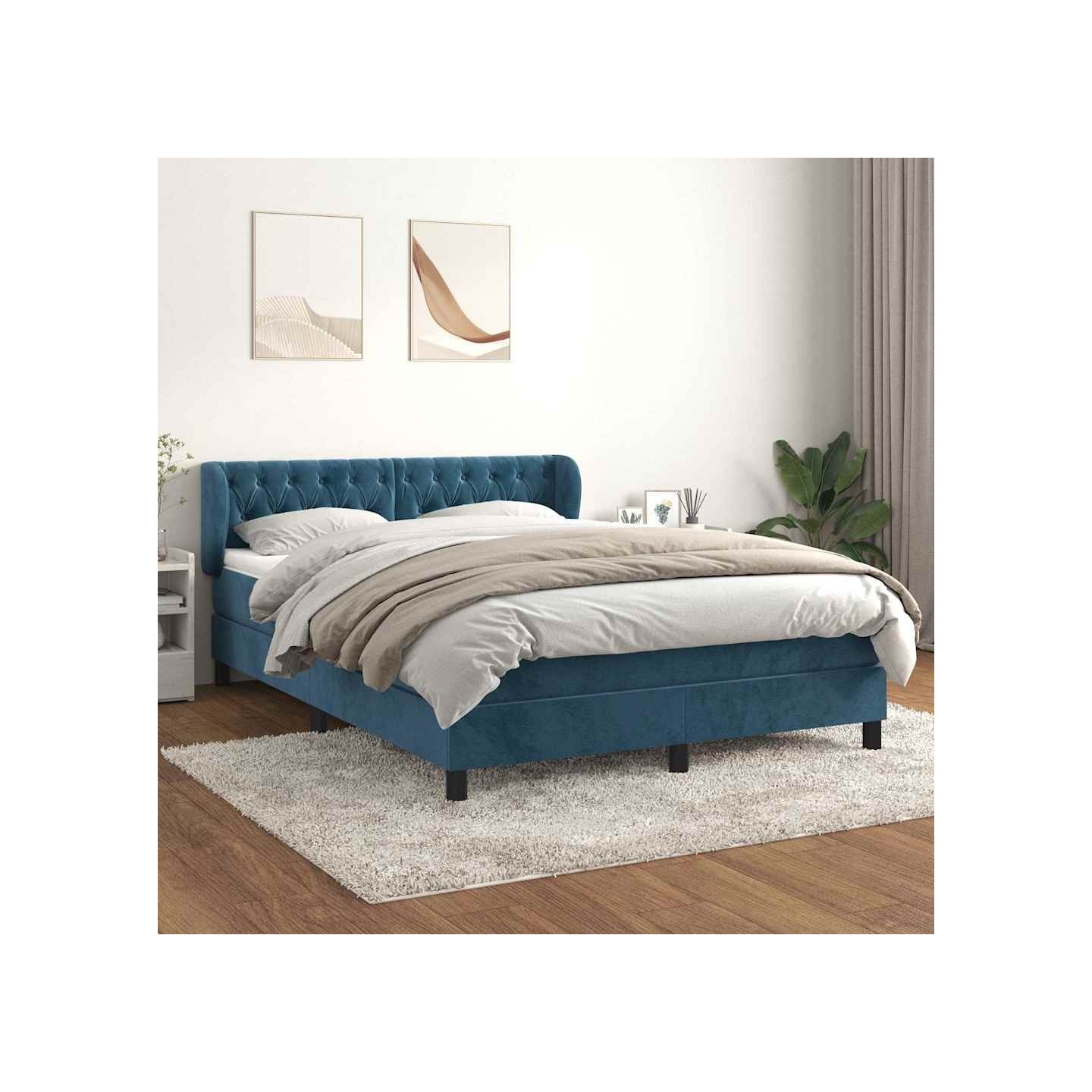 Sommier à lattes de lit et matelas Bleu foncé 140x190cm Velours