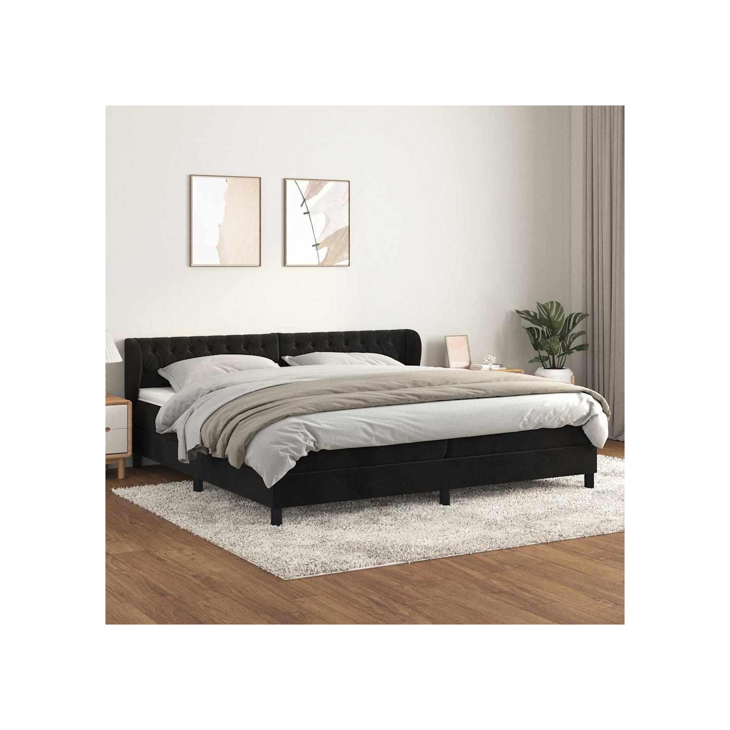 Sommier à lattes de lit et matelas Noir 200x200 cm Velours