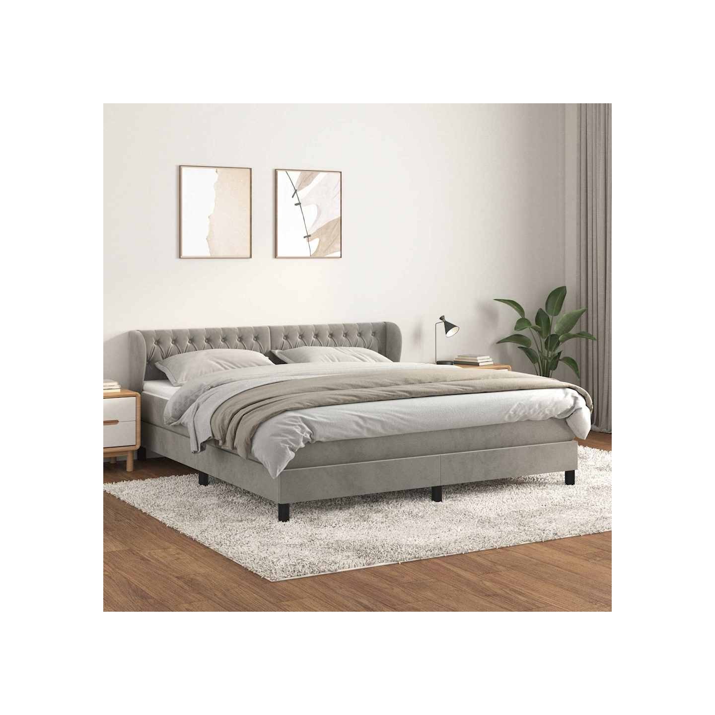 Sommier à lattes de lit et matelas Gris clair 180x200cm Velours