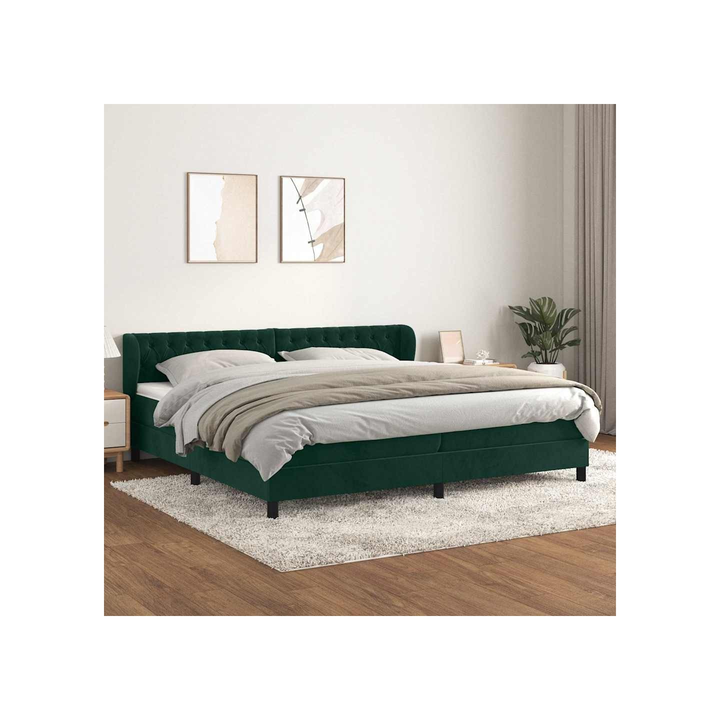 Sommier à lattes de lit et matelas Vert foncé 200x200cm Velours