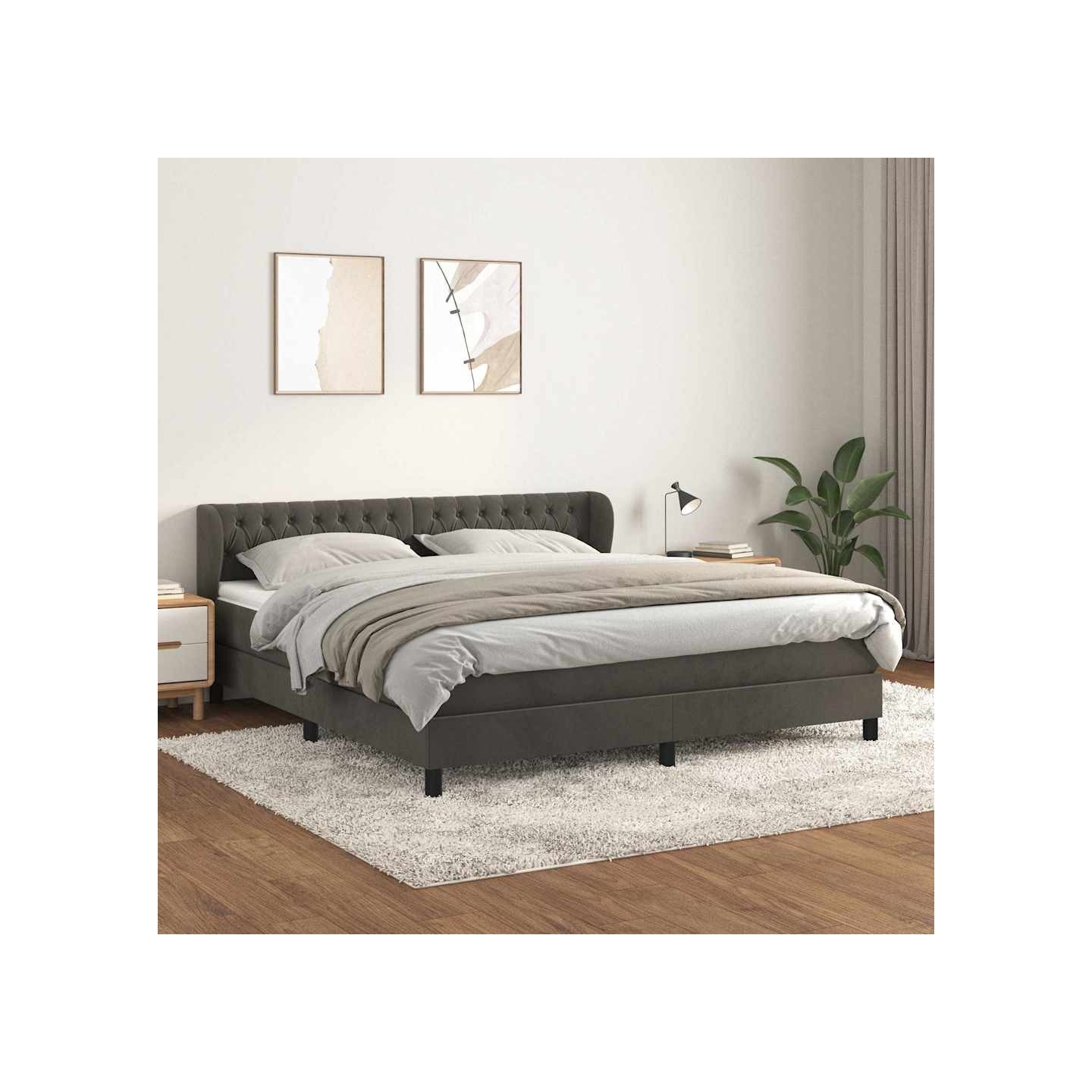 Sommier à lattes de lit et matelas Gris foncé 180x200cm Velours