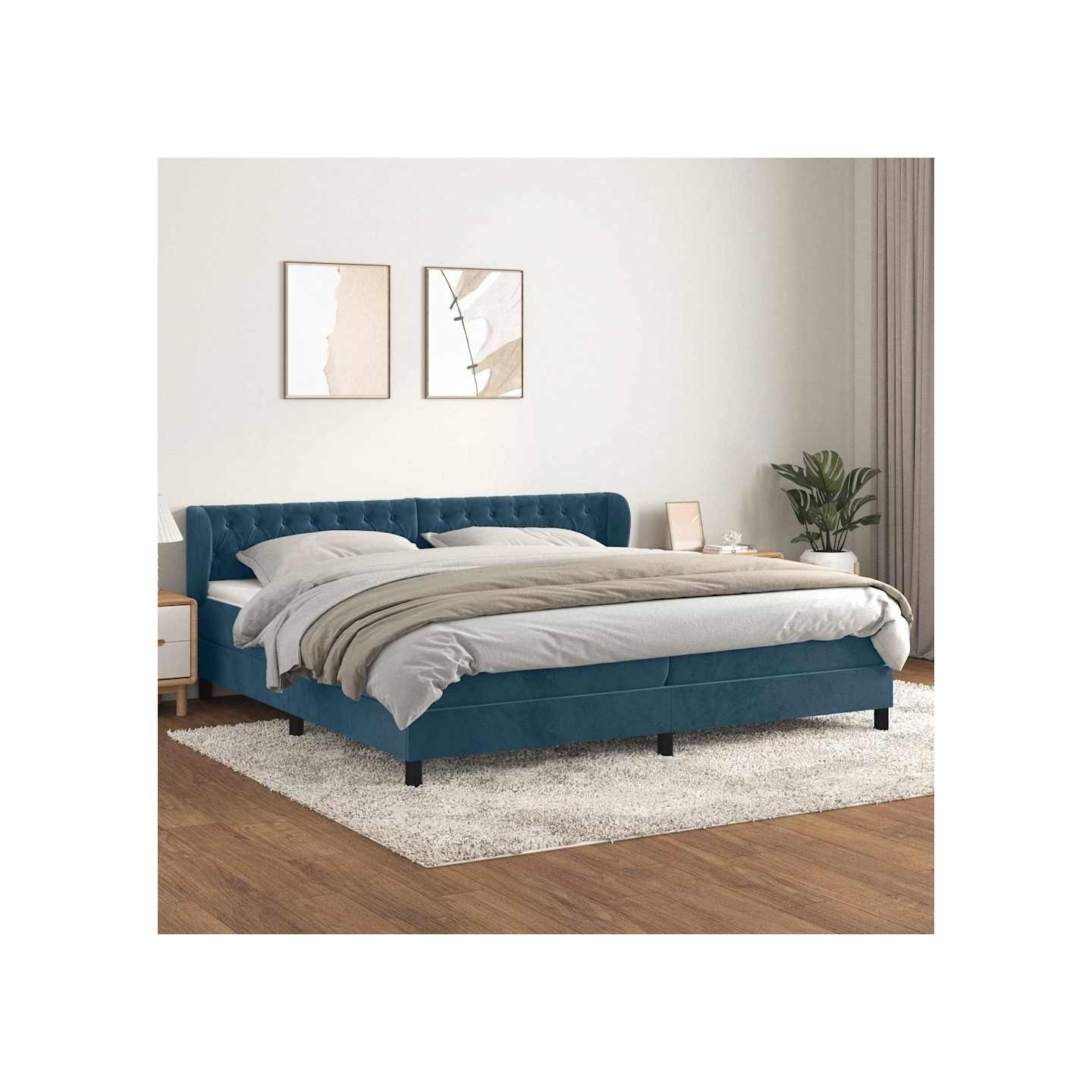 Sommier à lattes de lit et matelas Bleu foncé 200x200cm Velours