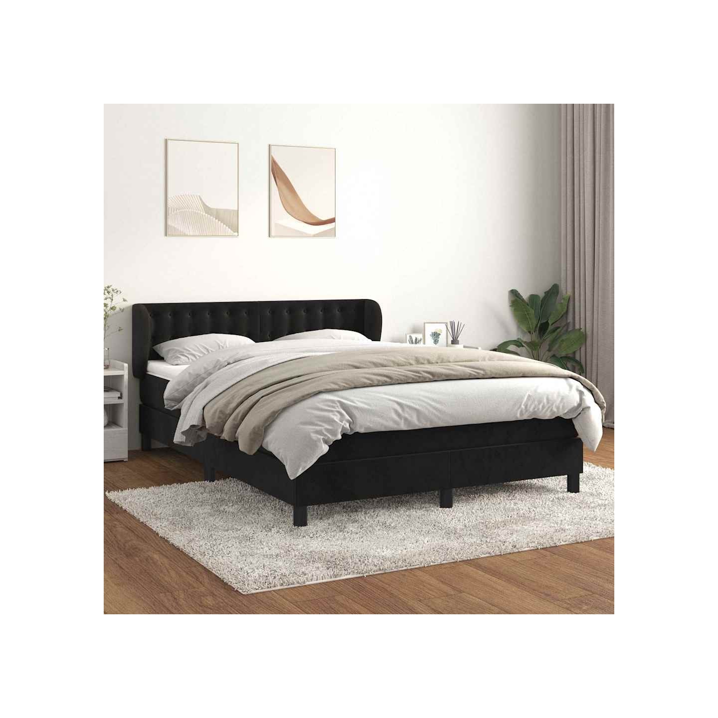 Sommier à lattes de lit avec matelas Noir 140x200 cm Velours