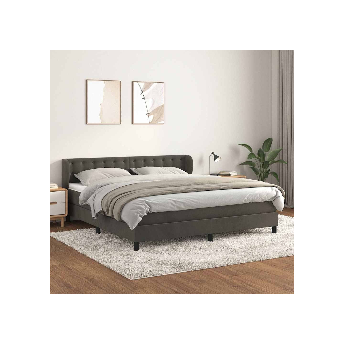 Sommier à lattes de lit et matelas Gris foncé 180x200cm Velours
