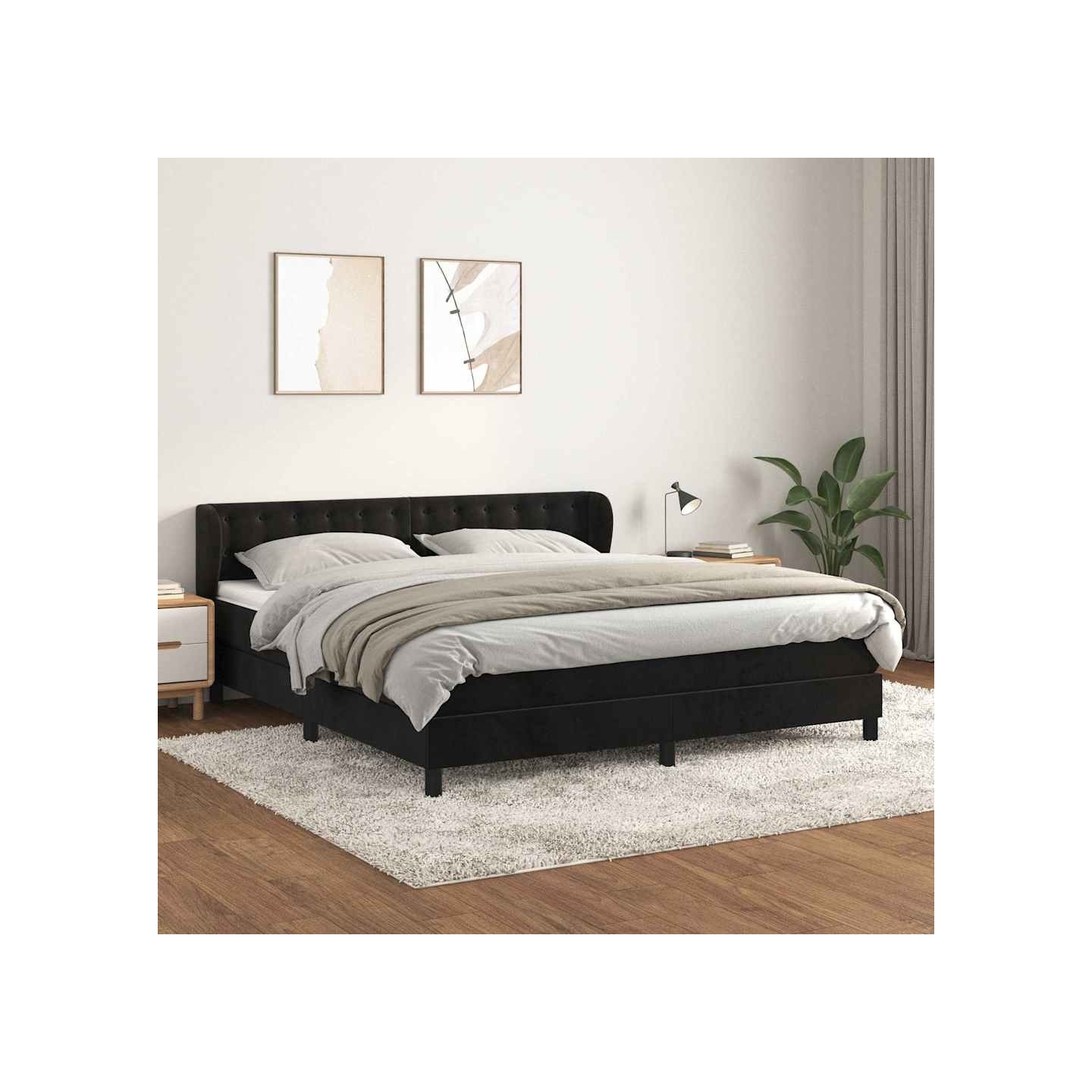 Sommier à lattes de lit avec matelas Noir 180x200 cm Velours