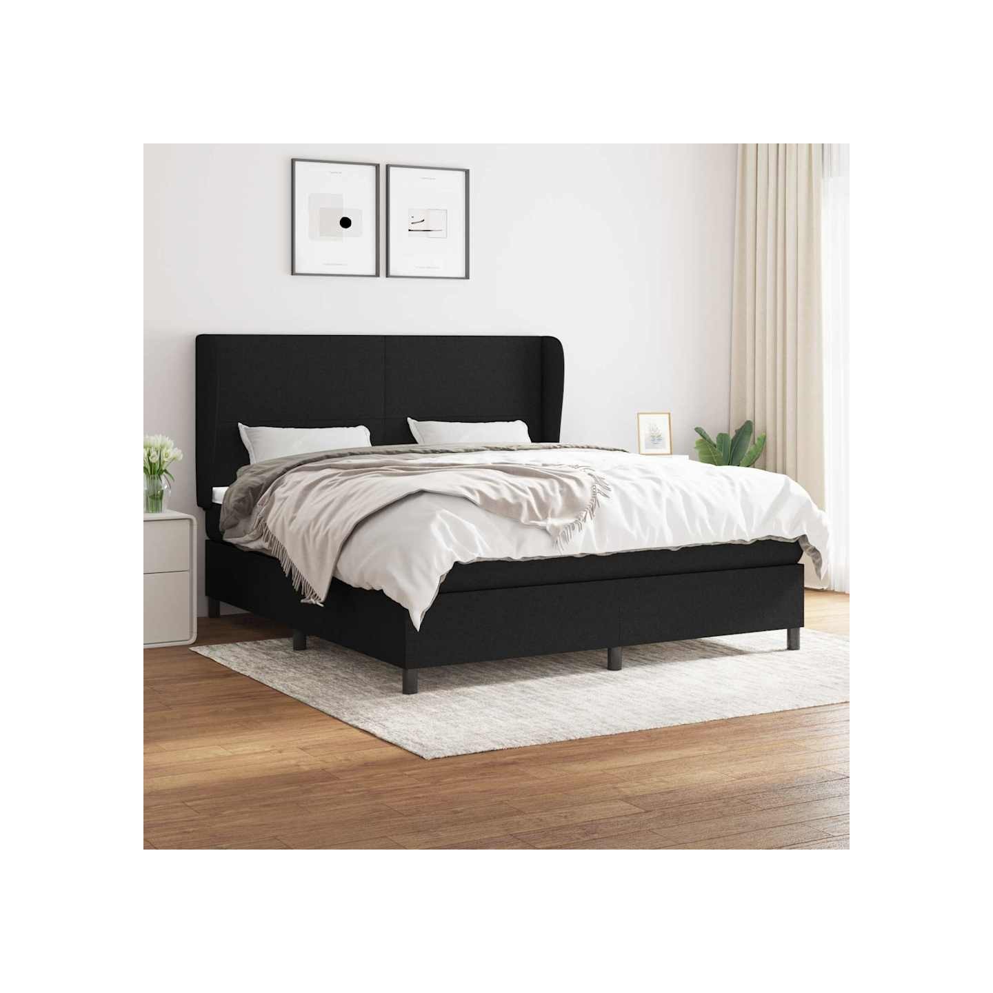 Sommier à lattes de lit avec matelas Noir 180x200 cm Tissu