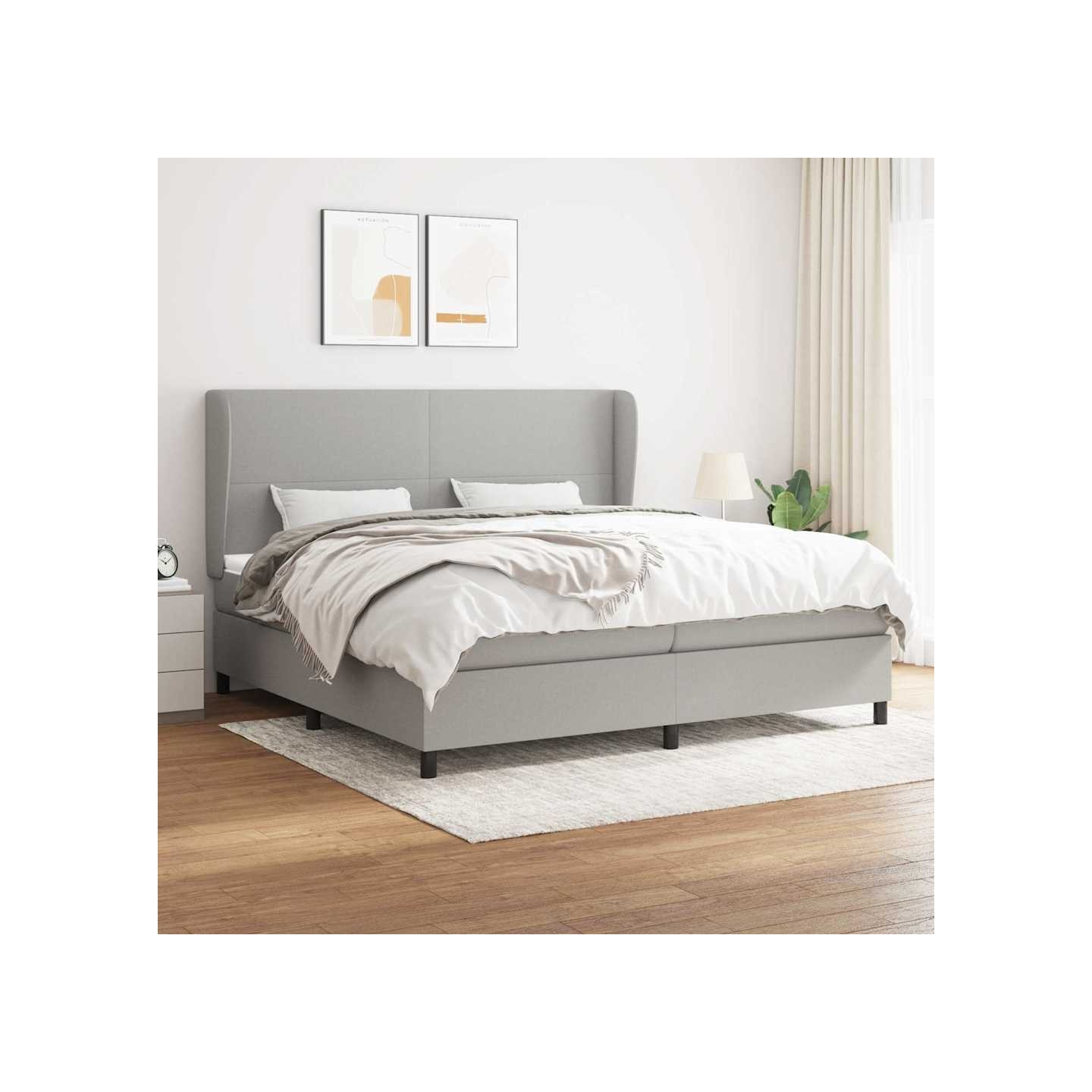 Sommier à lattes de lit avec matelas Gris clair 200x200cm Tissu
