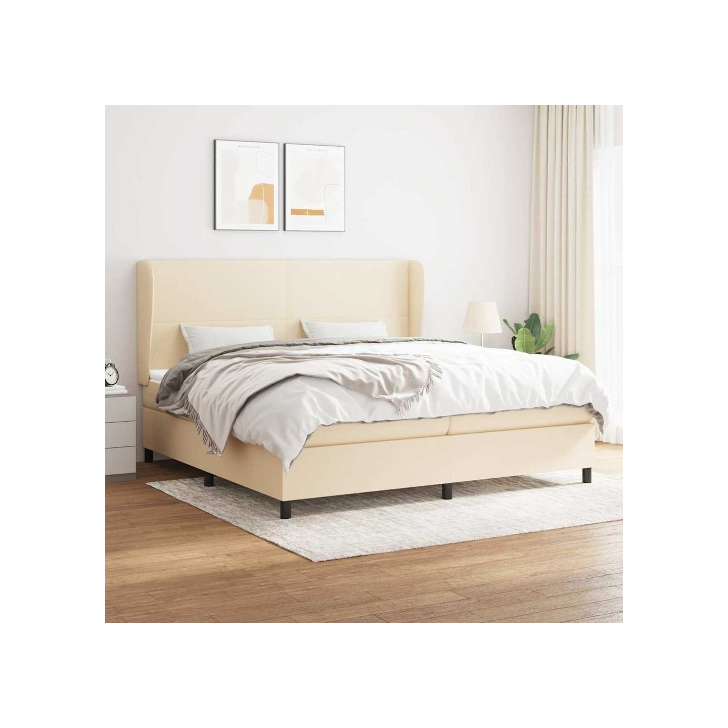Sommier à lattes de lit avec matelas Crème 200x200 cm Tissu