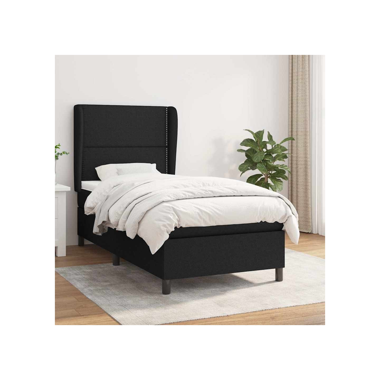 Sommier à lattes de lit avec matelas Noir 90x200 cm Tissu