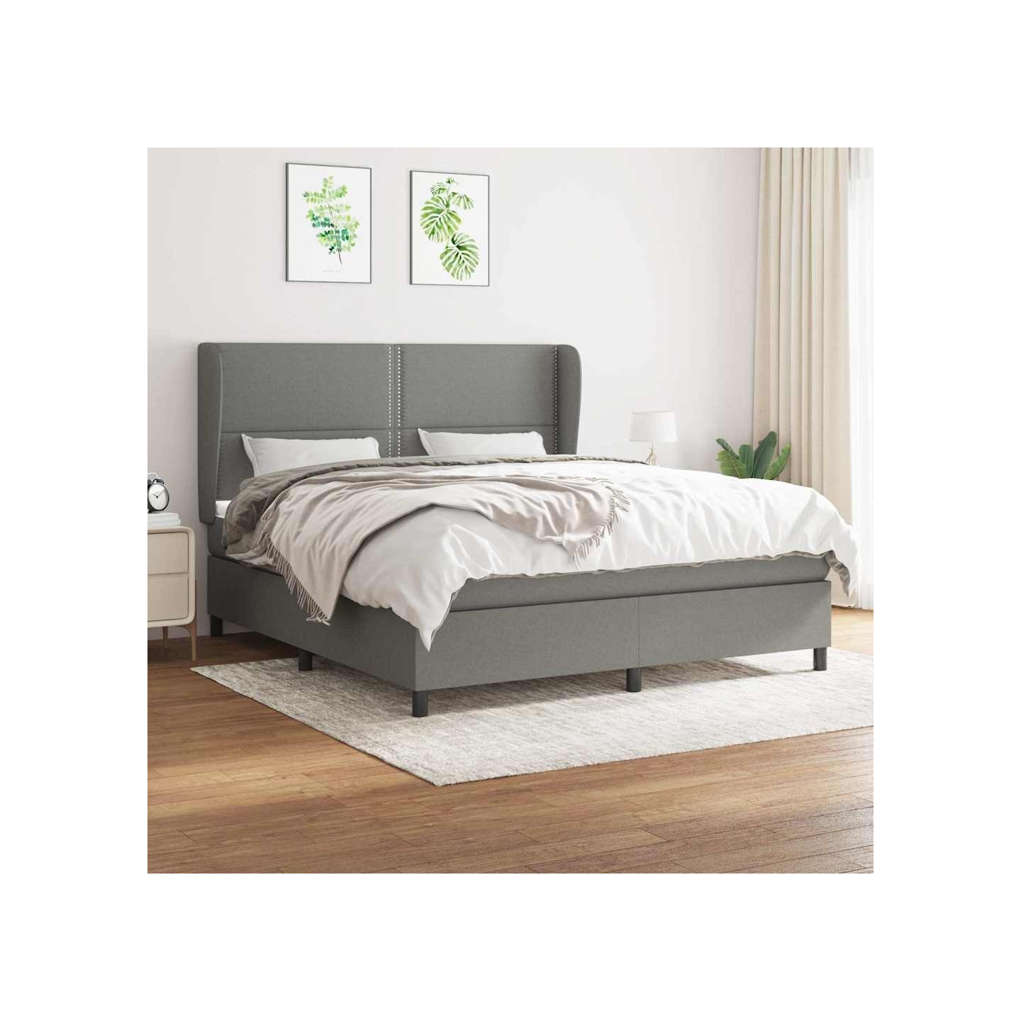Sommier à lattes de lit avec matelas Gris foncé 180x200cm Tissu