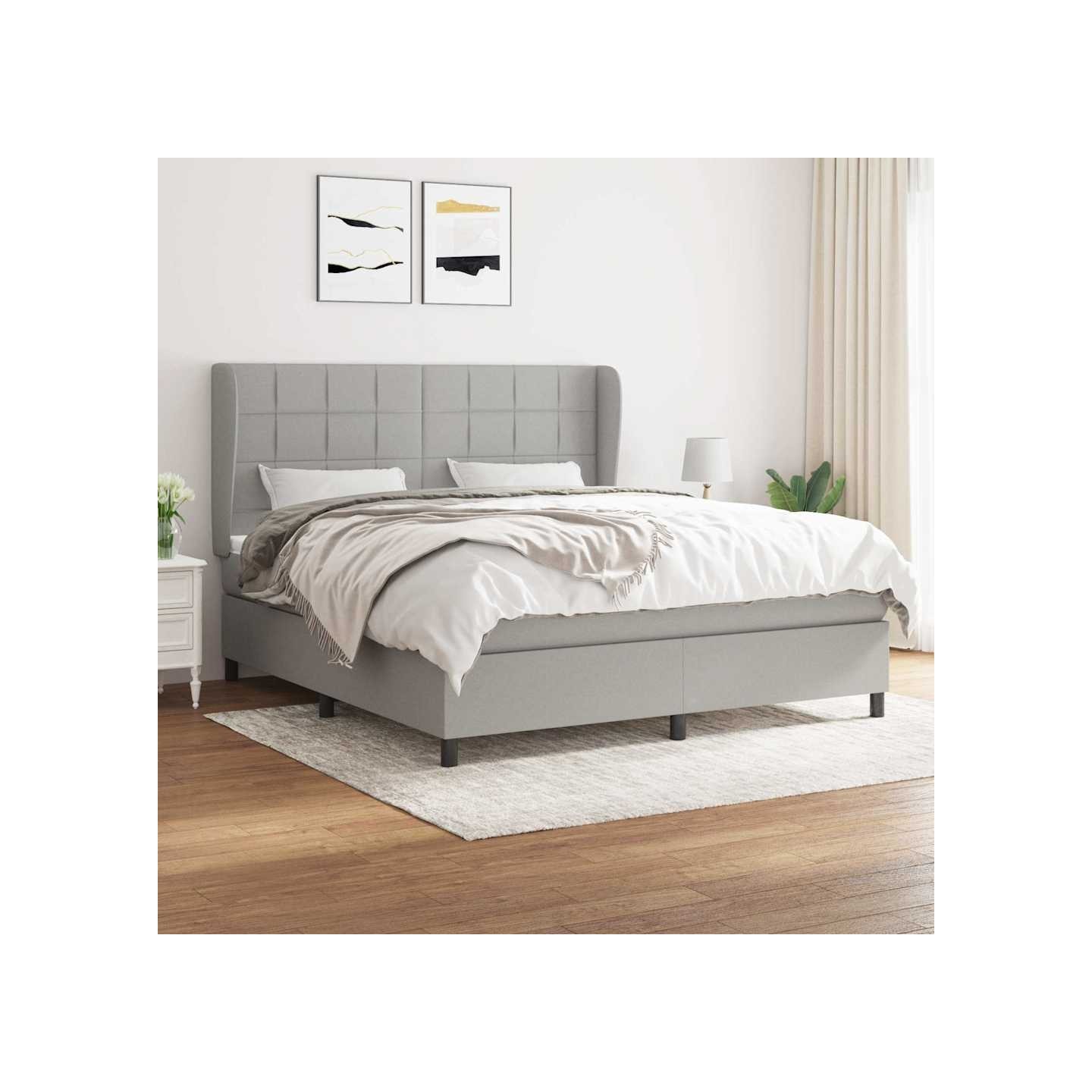 Sommier à lattes de lit avec matelas Gris clair 160x200cm Tissu