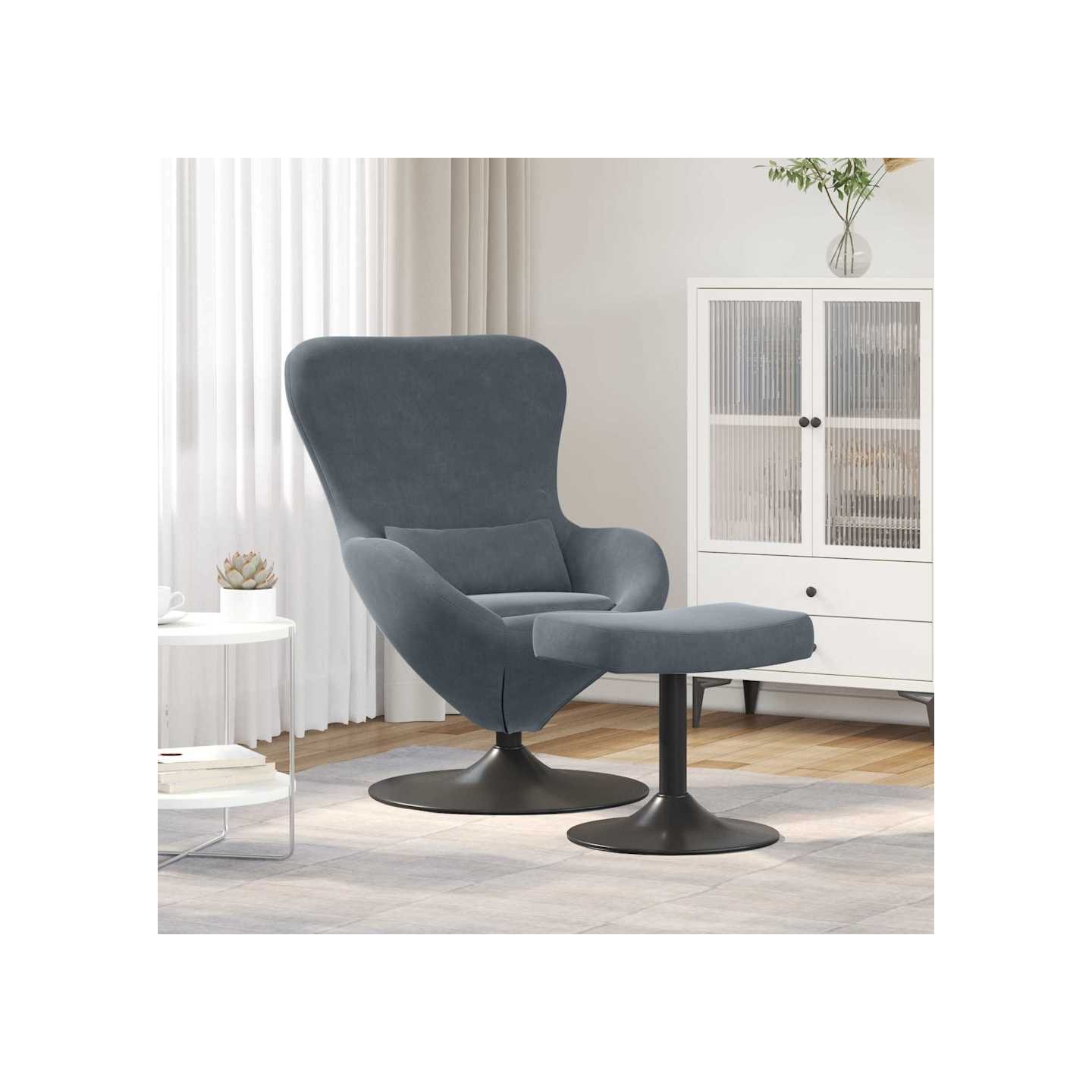 Chaise Œuf avec Pouf Gris foncé Velours