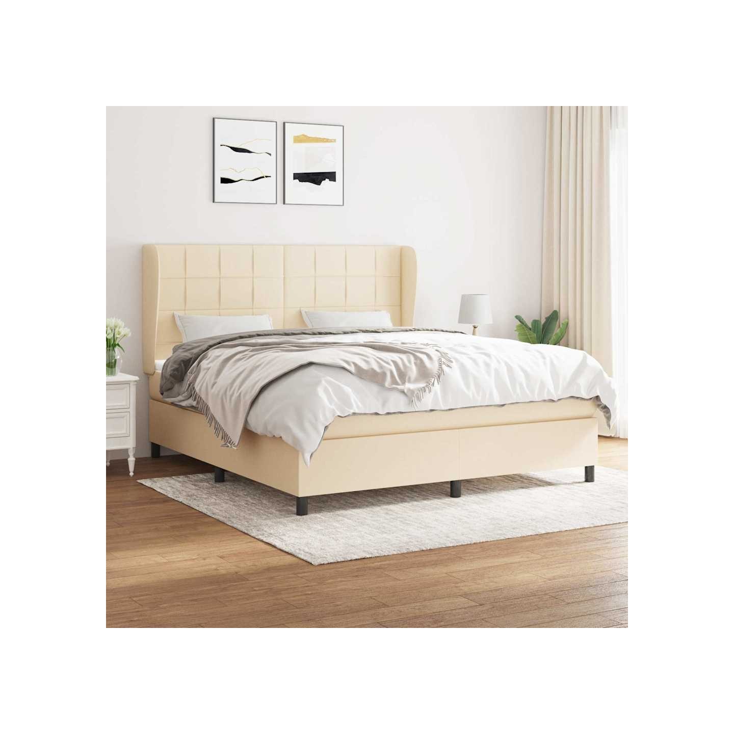 Sommier à lattes de lit avec matelas Crème 160x200 cm Tissu