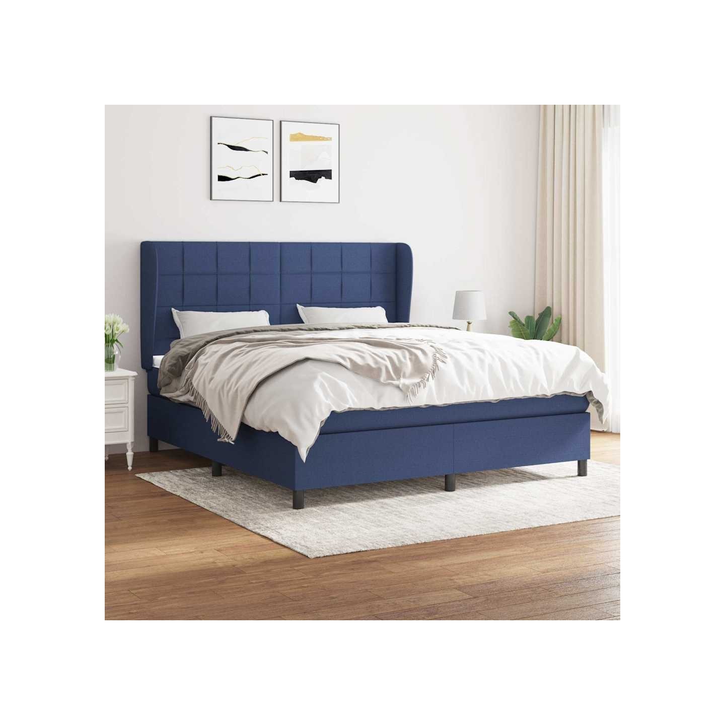 Sommier à lattes de lit avec matelas Bleu 160x200 cm Tissu