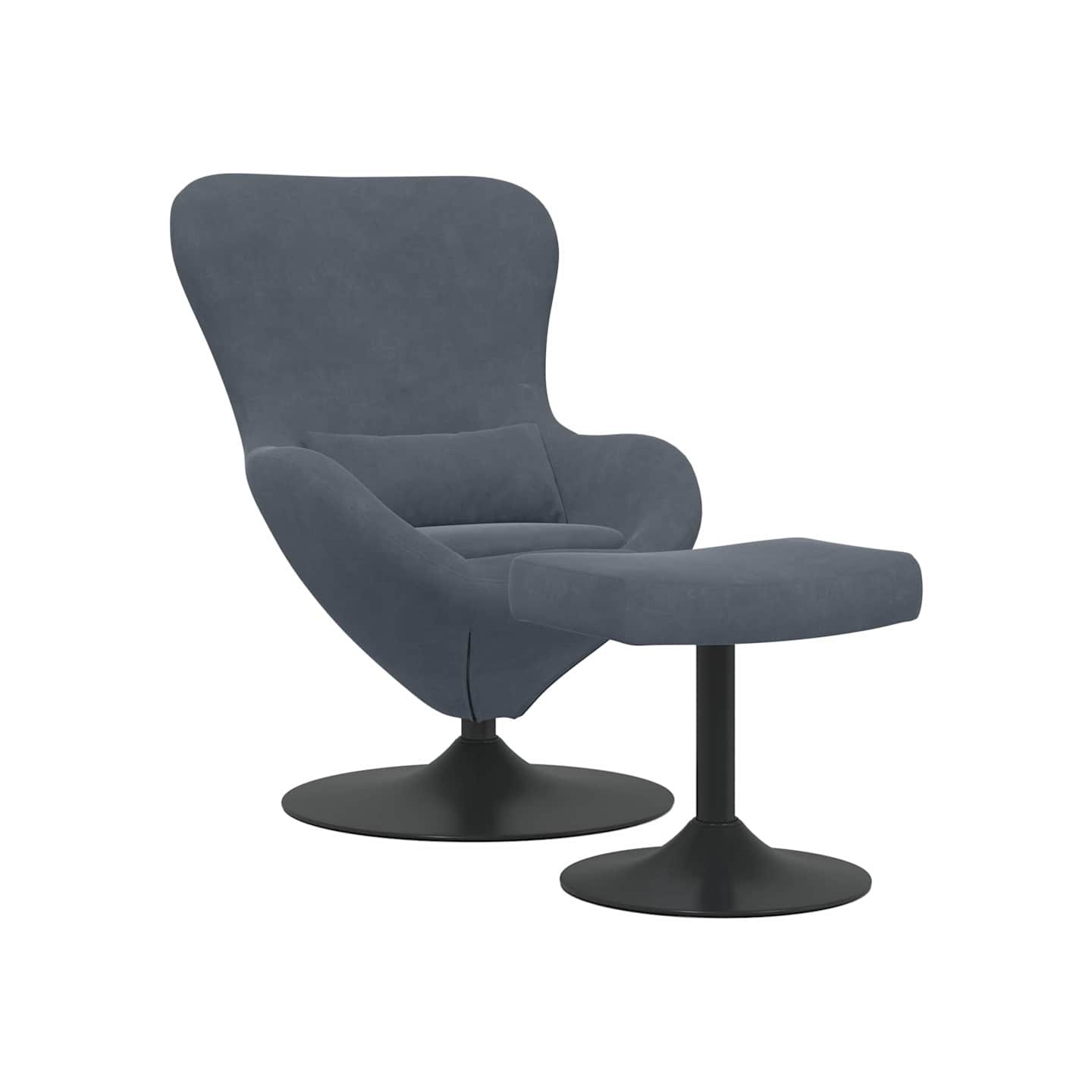 Chaise Œuf avec Pouf Gris foncé Velours