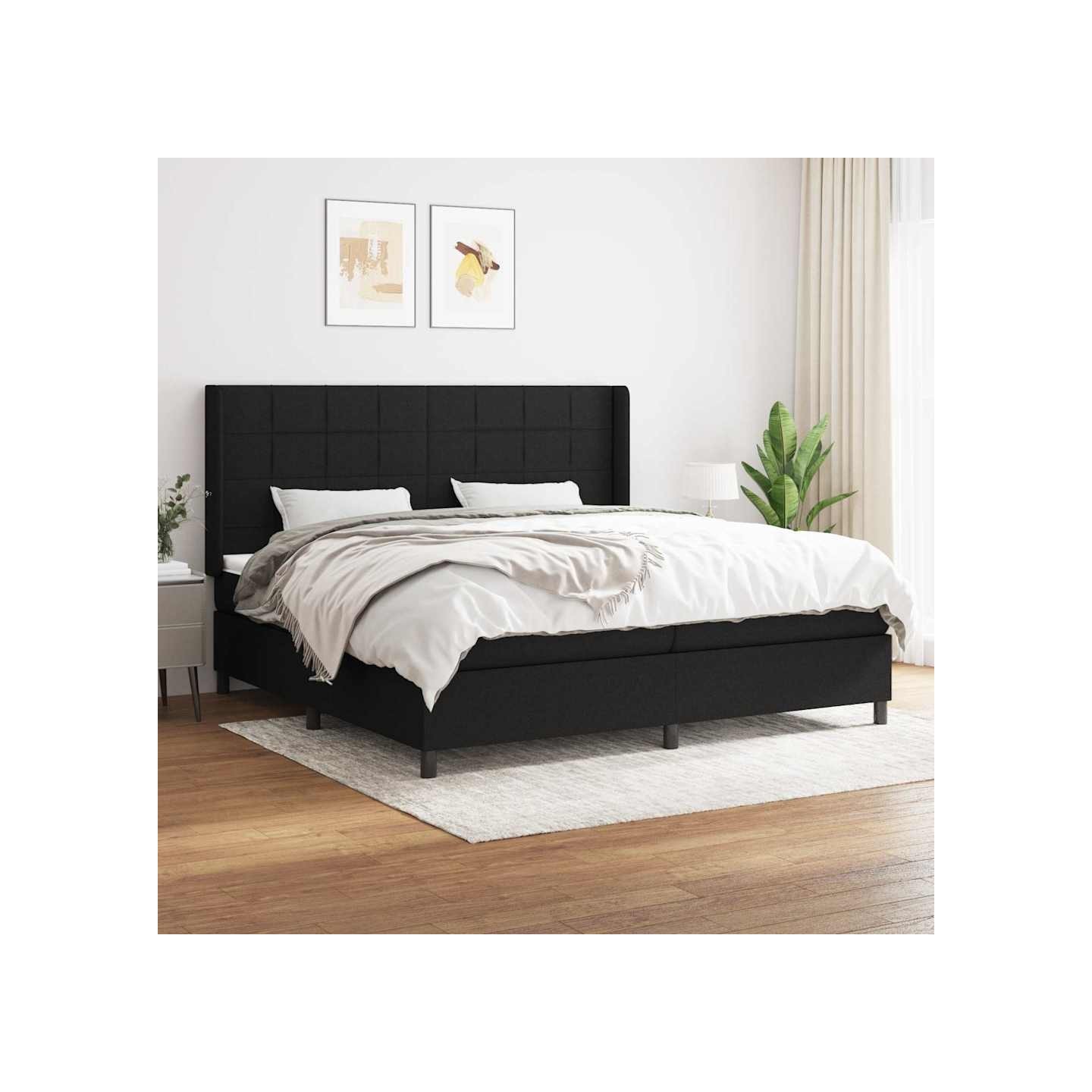 Sommier à lattes de lit avec matelas Noir 200x200 cm Tissu