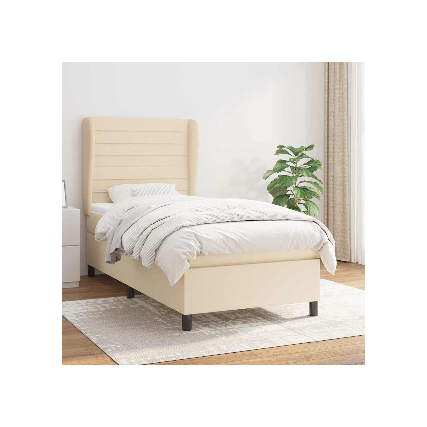 Sommier à lattes de lit avec matelas Crème 90x200 cm Tissu