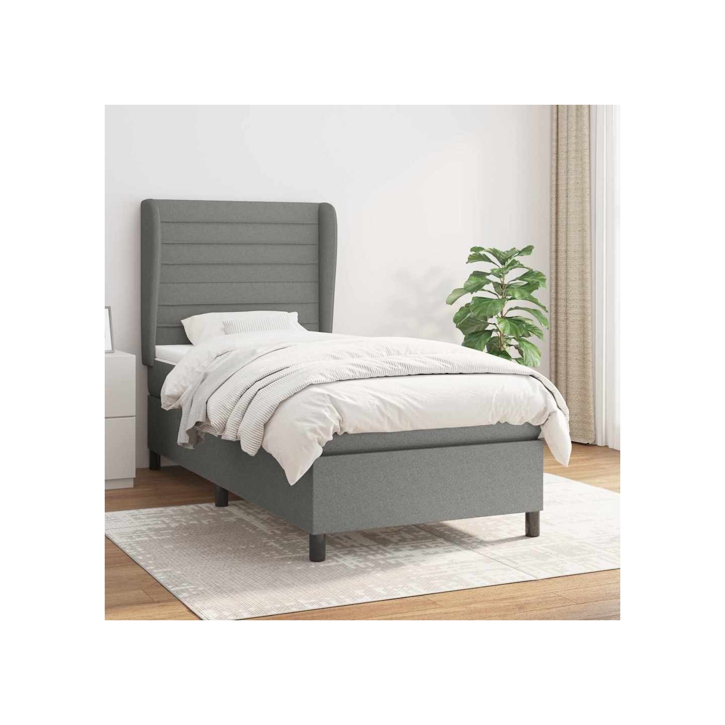 Sommier à lattes de lit avec matelas Gris foncé 90x200 cm Tissu