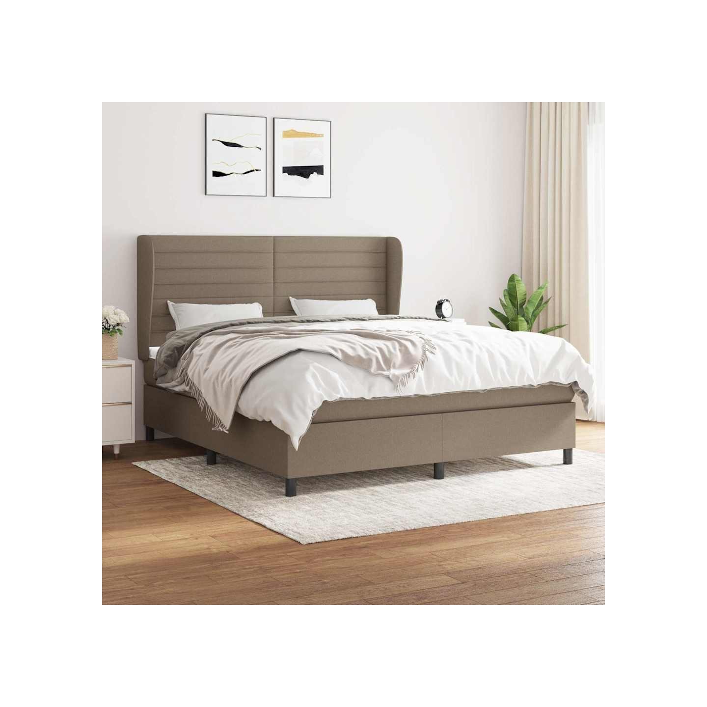 Sommier à lattes de lit avec matelas Taupe 160x200 cm Tissu