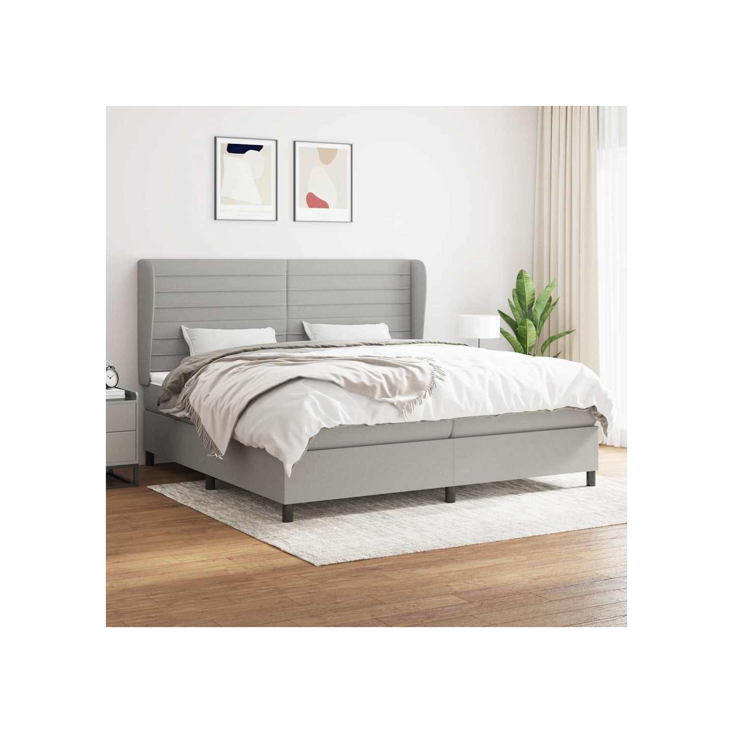 Sommier à lattes de lit avec matelas Gris clair 200x200cm Tissu
