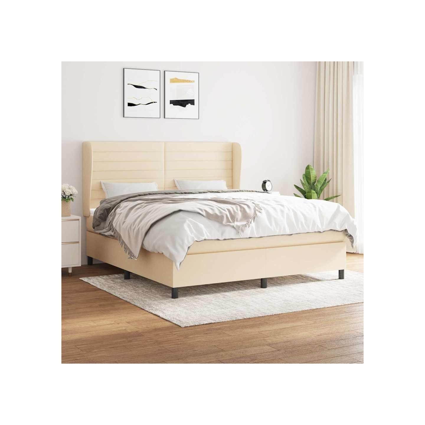 Sommier à lattes de lit avec matelas Crème 180x200 cm Tissu