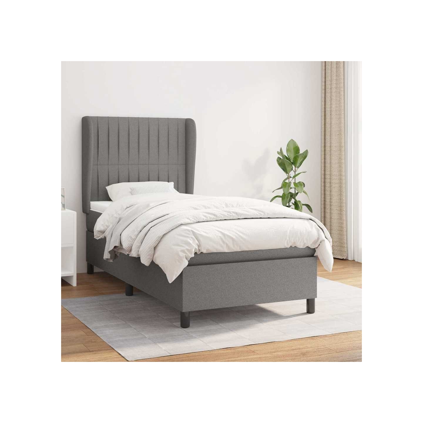 Sommier à lattes de lit avec matelas Gris foncé 100x200cm Tissu