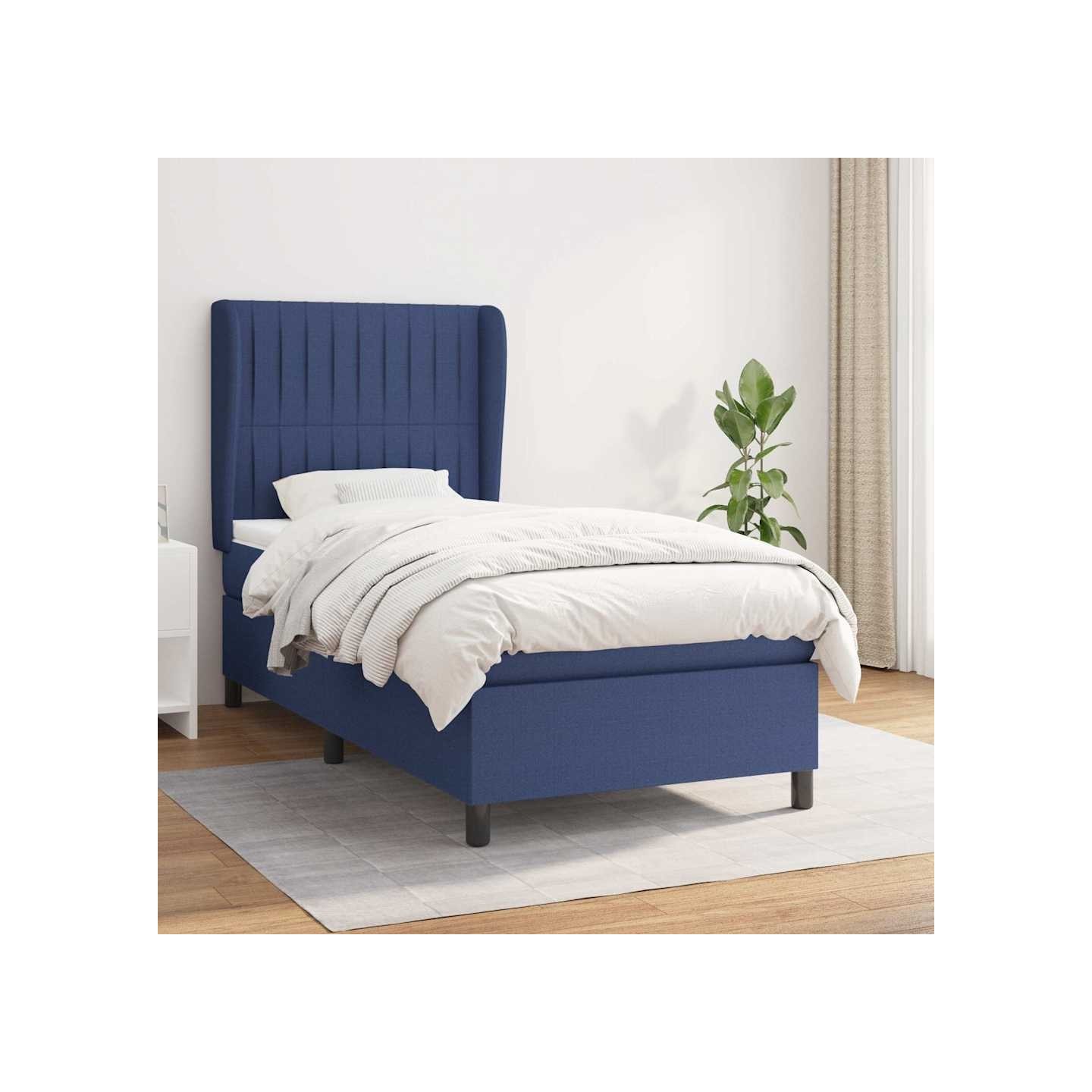 Sommier à lattes de lit avec matelas Bleu 100x200 cm Tissu