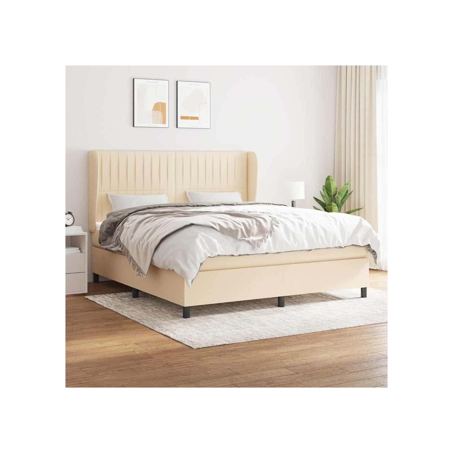 Sommier à lattes de lit avec matelas Crème 160x200 cm Tissu