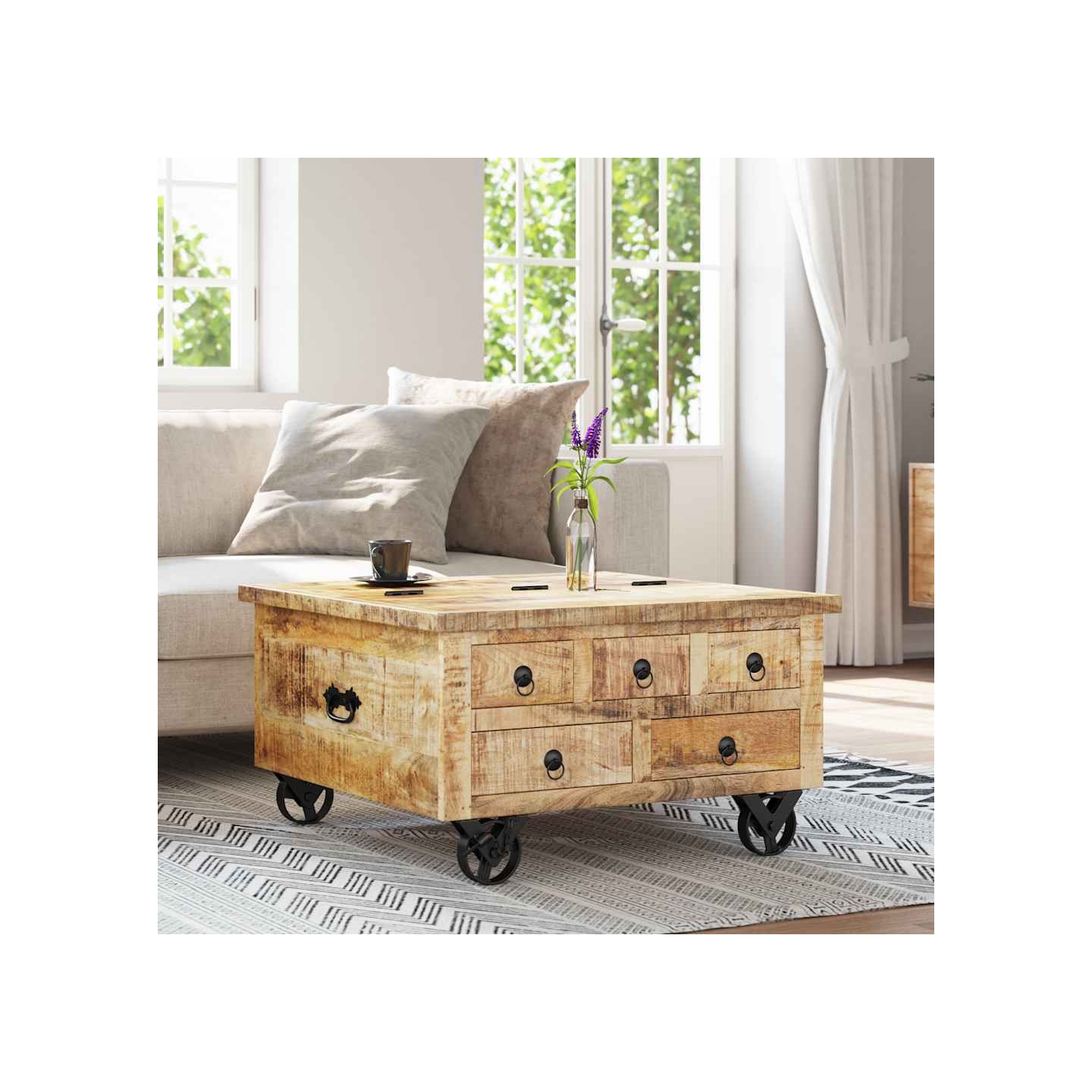 Table basse Bois de manguier brut 70 x 70 x 40 cm