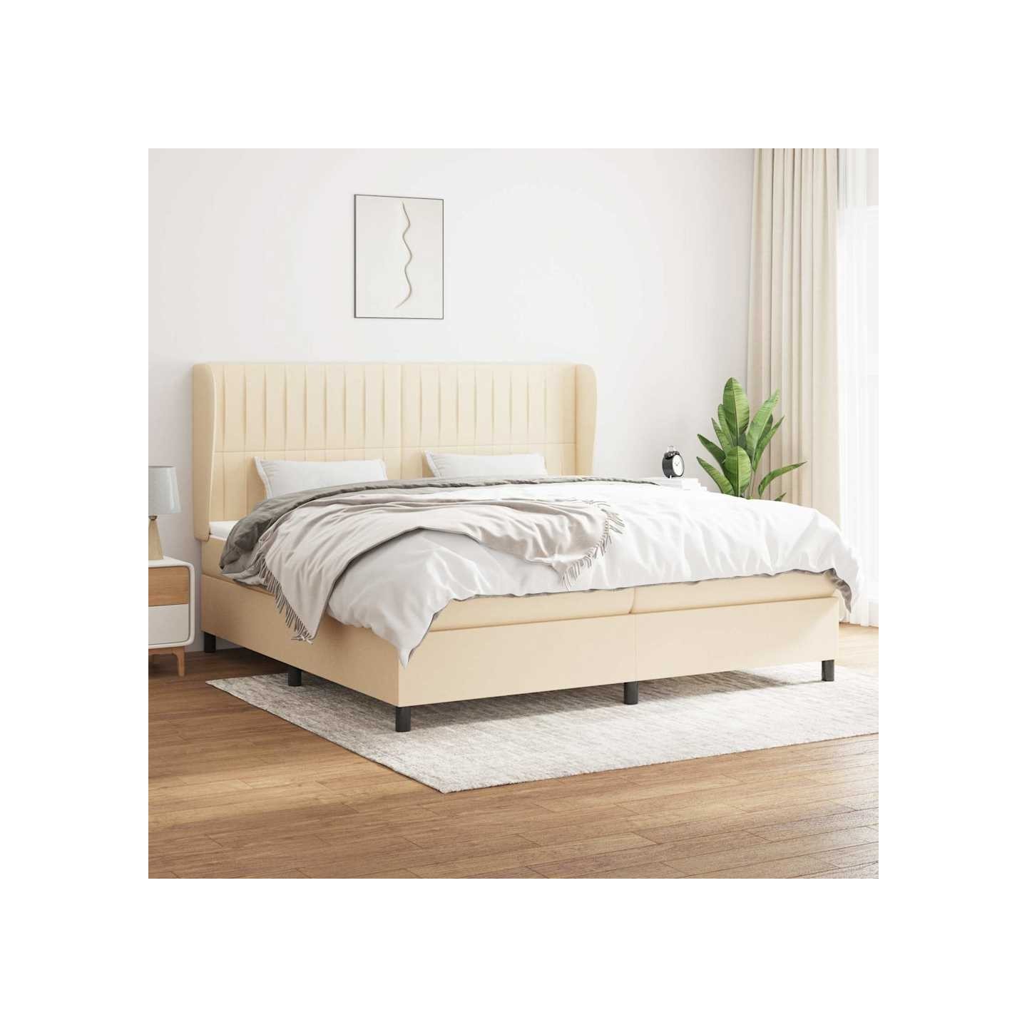 Sommier à lattes de lit avec matelas Crème 200x200 cm Tissu