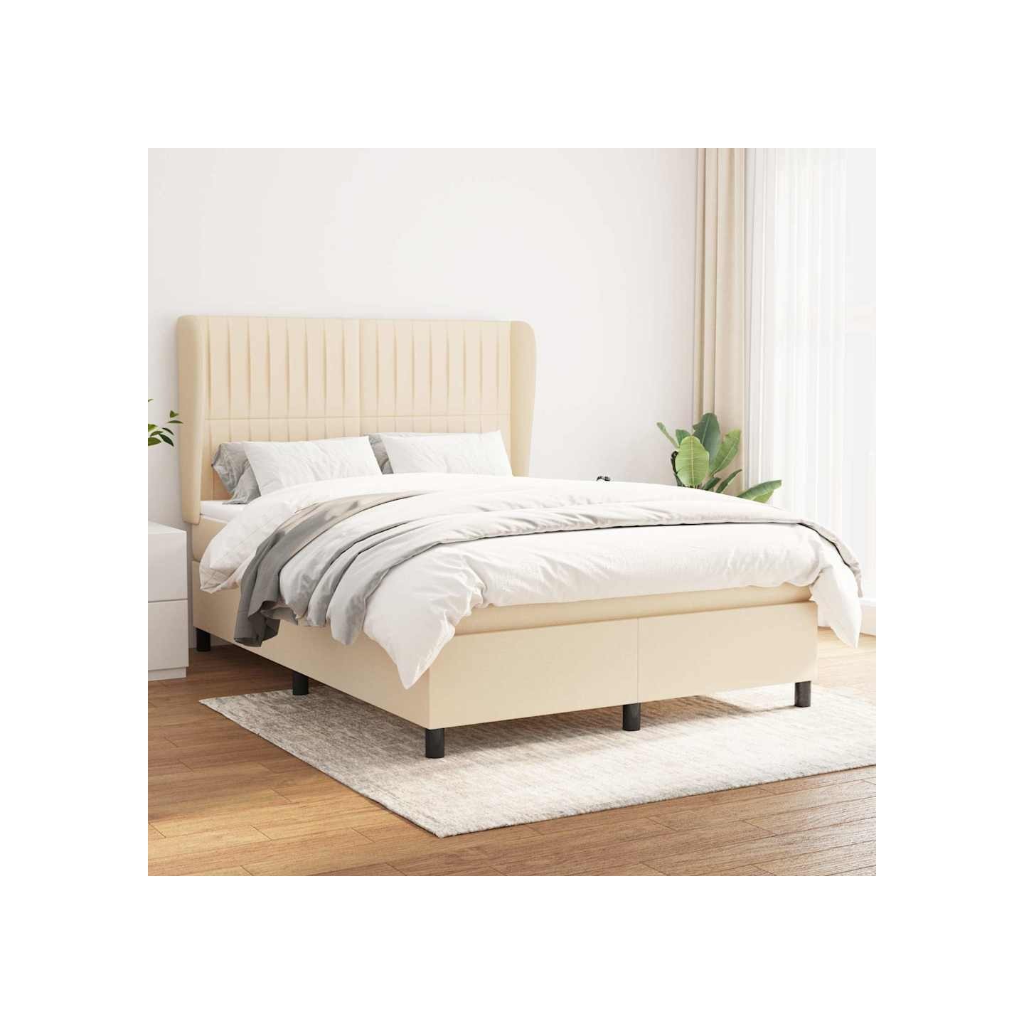 Sommier à lattes de lit avec matelas Crème 140x200 cm Tissu