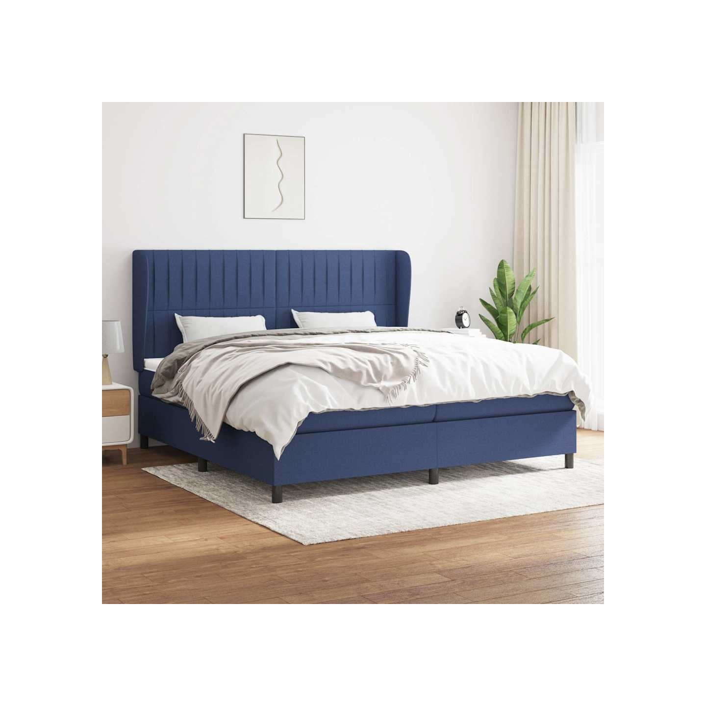 Sommier à lattes de lit avec matelas Bleu 200x200 cm Tissu