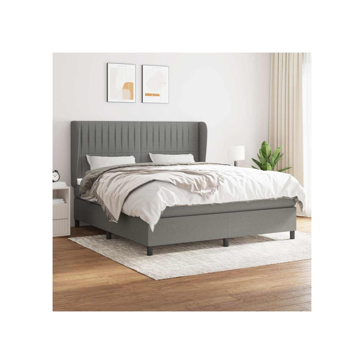 Sommier à lattes de lit avec matelas Gris foncé 180x200cm Tissu