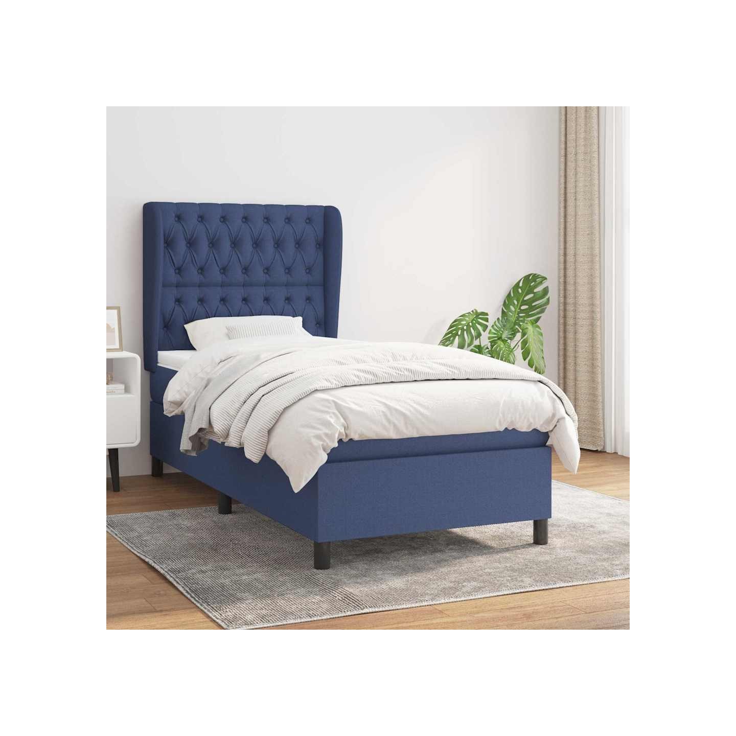 Sommier à lattes de lit avec matelas Bleu 90x190 cm Tissu