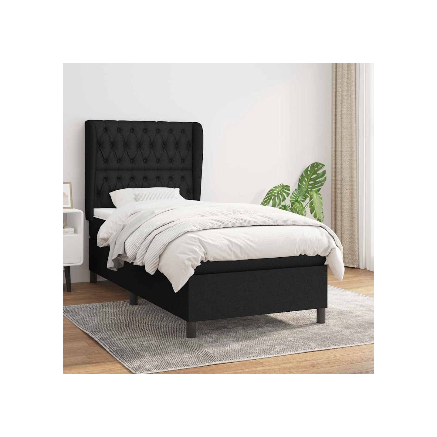 Sommier à lattes de lit avec matelas Noir 90x190 cm Tissu
