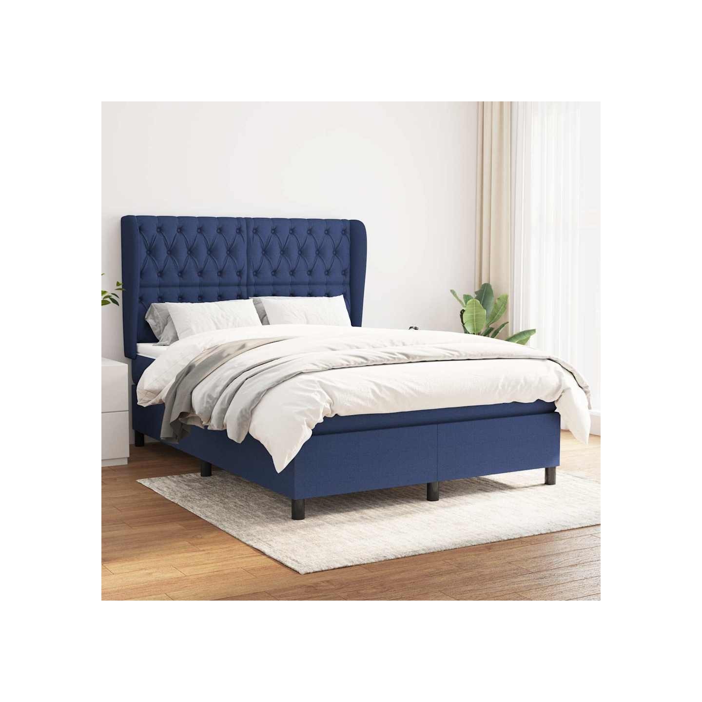 Sommier à lattes de lit avec matelas Bleu 140x190 cm Tissu