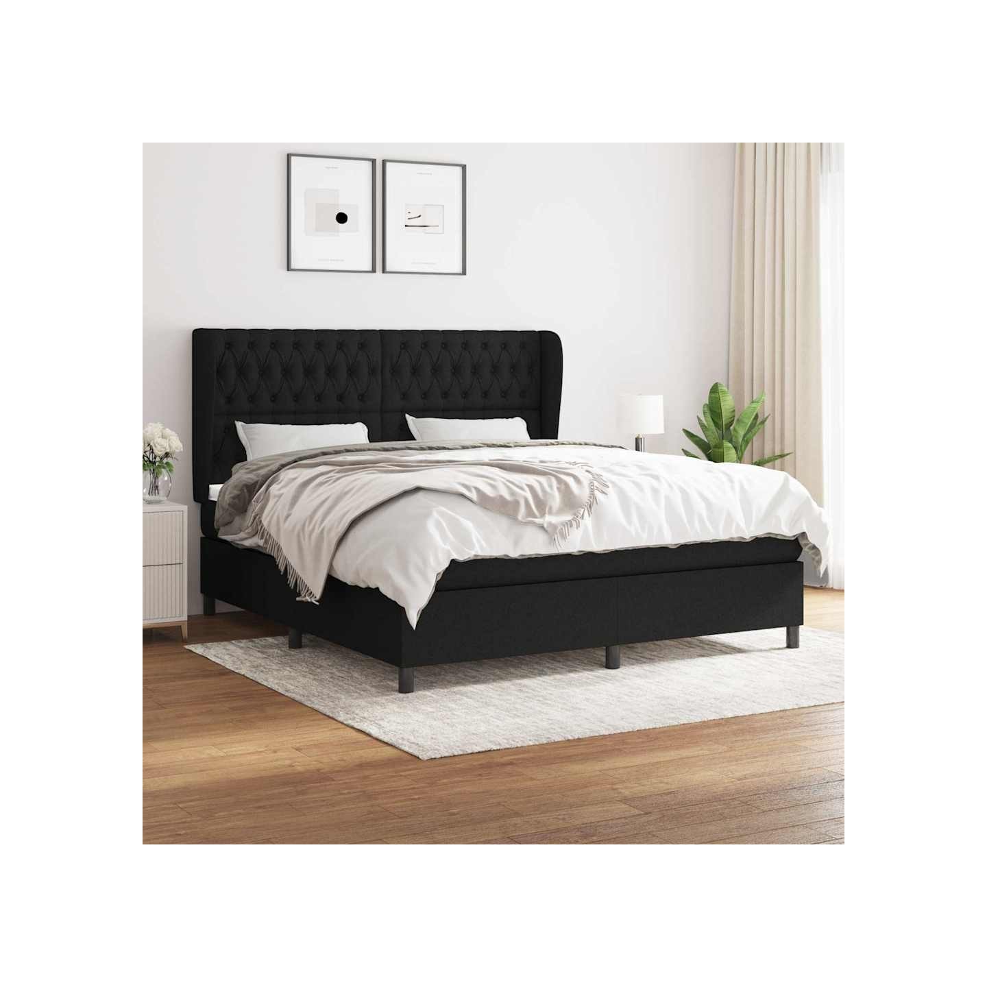 Sommier à lattes de lit avec matelas Noir 180x200 cm Tissu