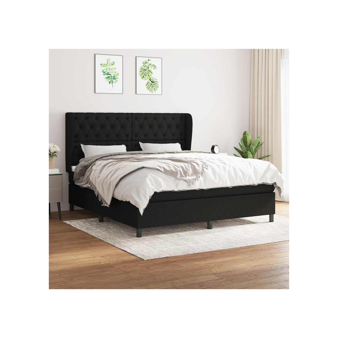 Sommier à lattes de lit avec matelas Noir 160x200 cm Tissu