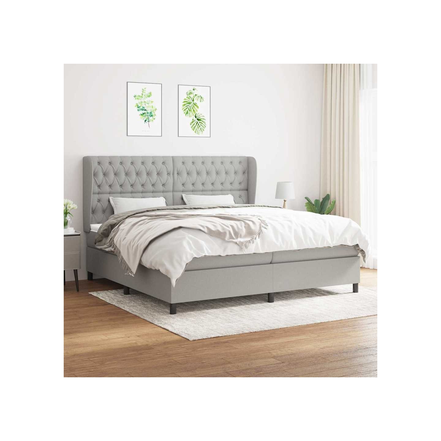 Sommier à lattes de lit avec matelas Gris clair 200x200cm Tissu