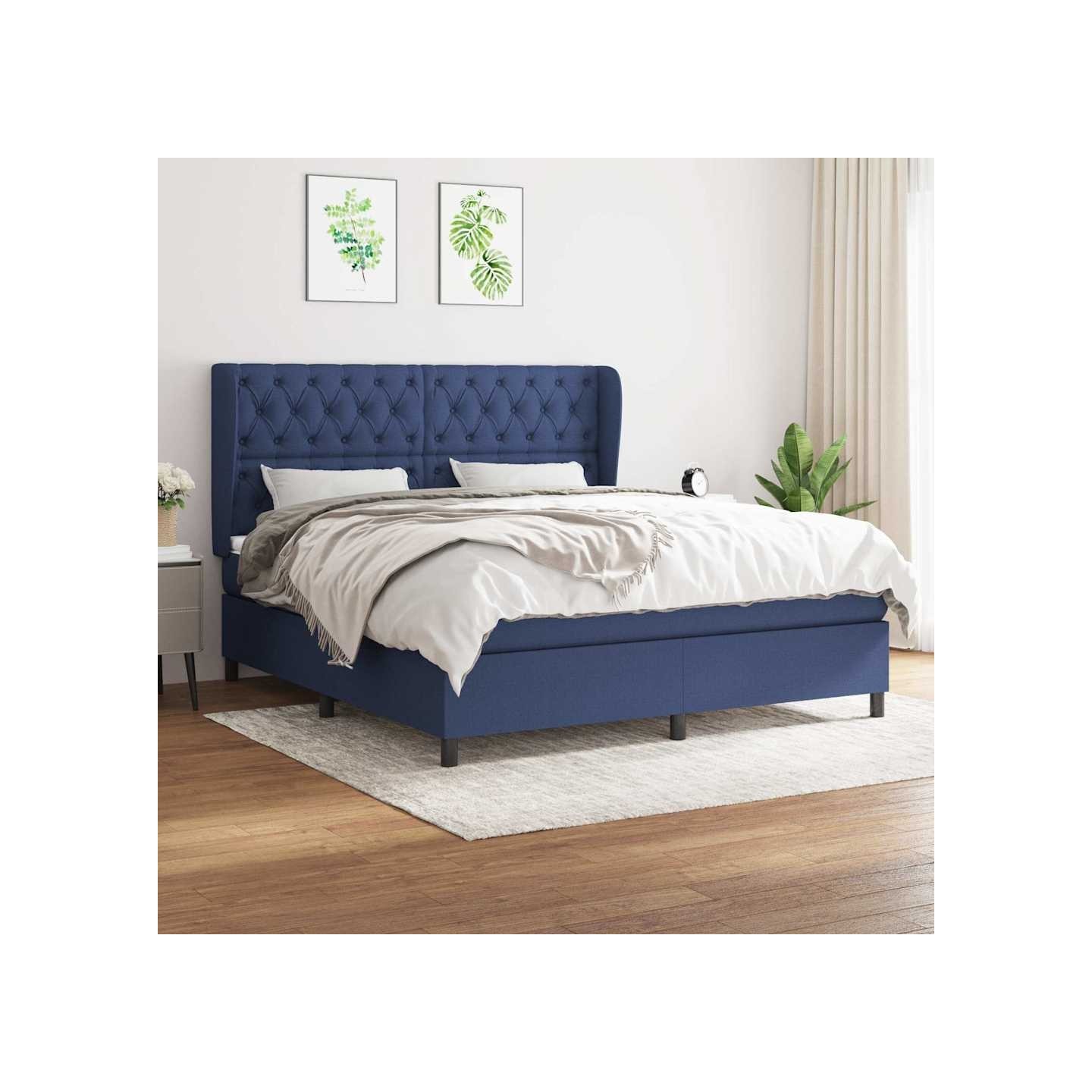 Sommier à lattes de lit avec matelas Bleu 160x200 cm Tissu