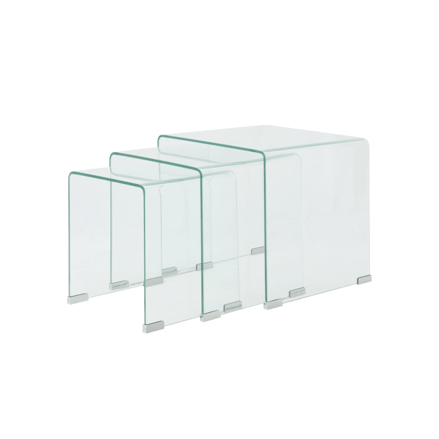 Ensemble de tables gigognes 3 Pièces Verre trempé Transparent