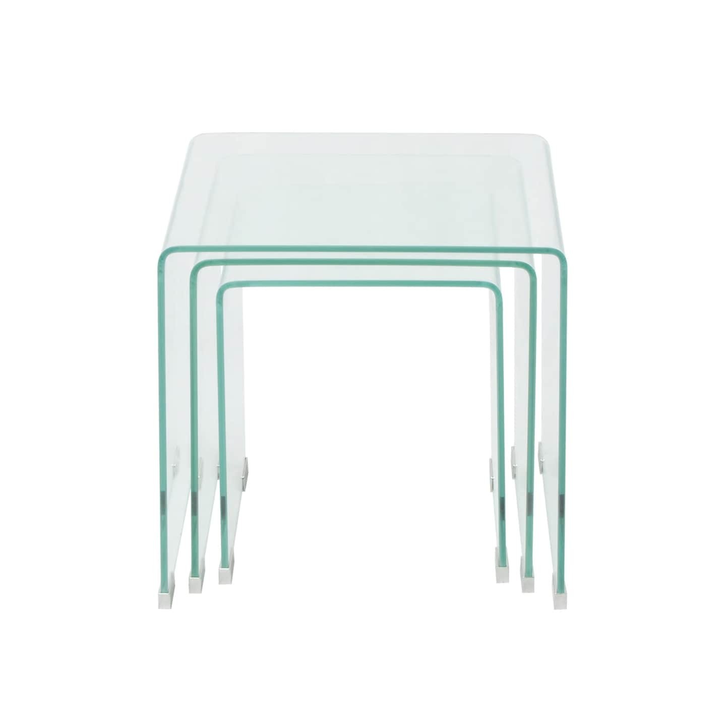 Ensemble de tables gigognes 3 Pièces Verre trempé Transparent