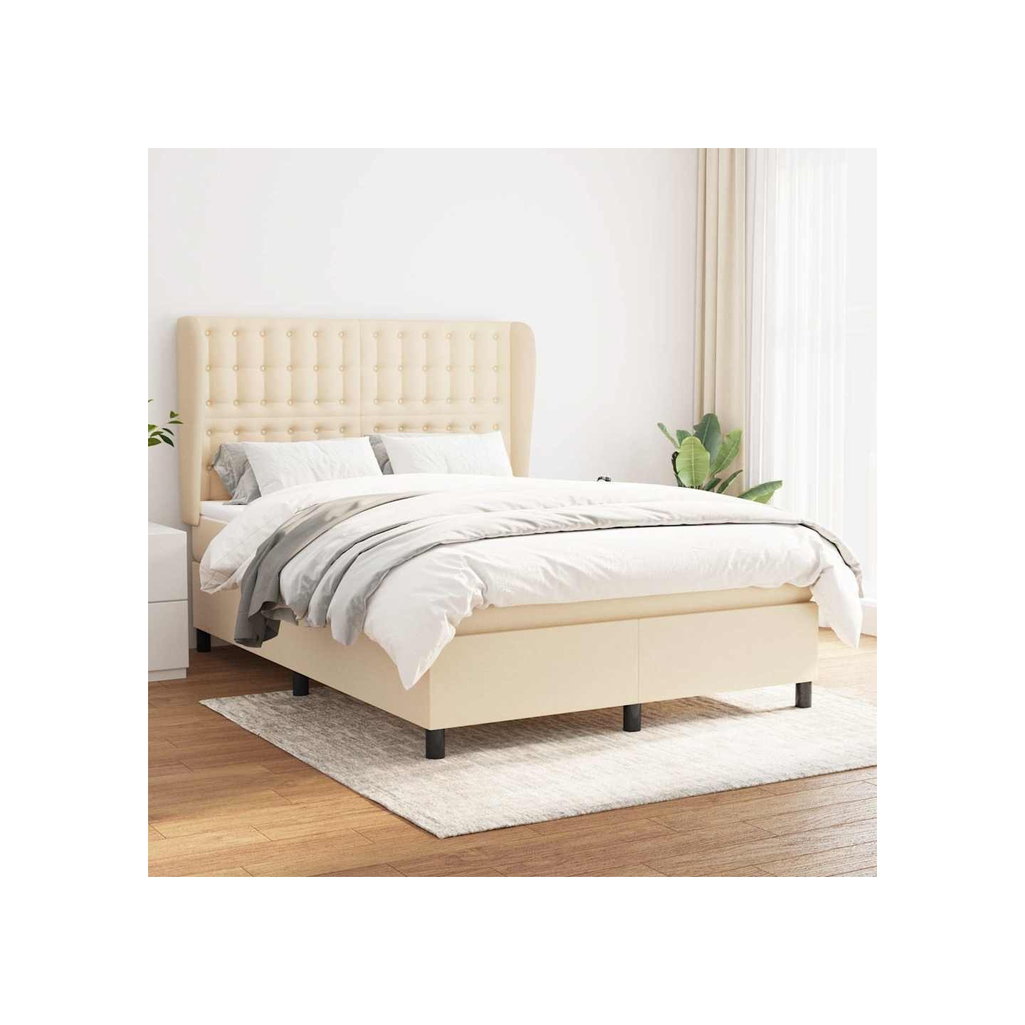 Sommier à lattes de lit avec matelas Crème 140x200 cm Tissu