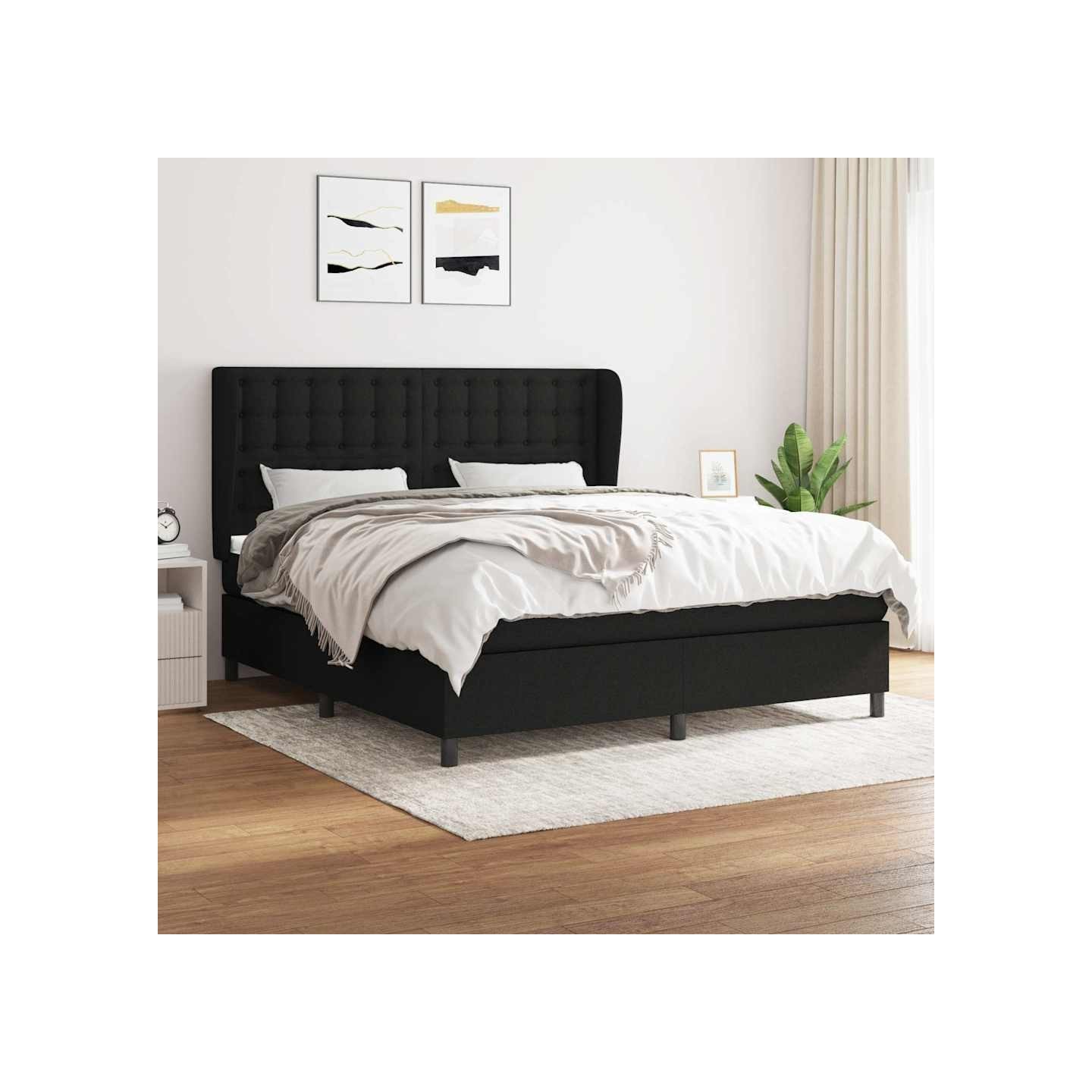 Sommier à lattes de lit avec matelas Noir 160x200 cm Tissu