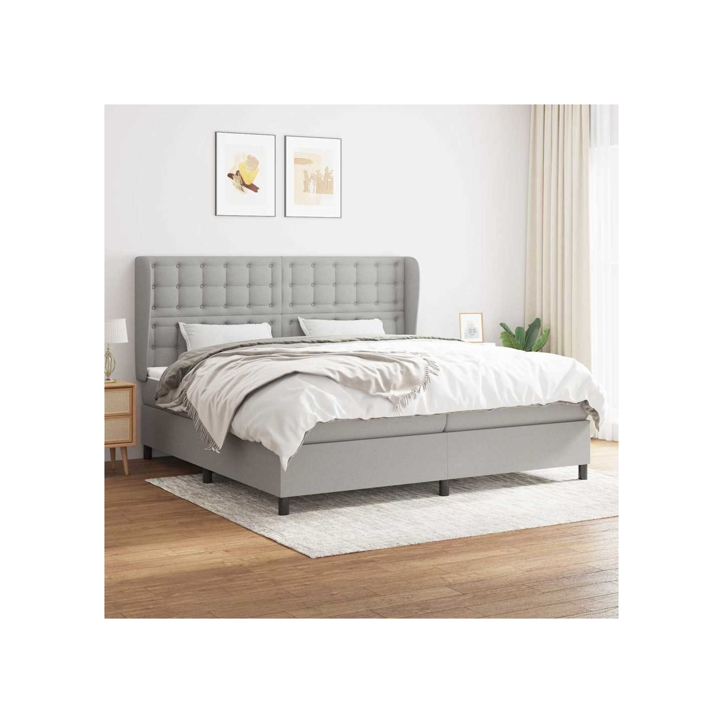 Sommier à lattes de lit avec matelas Gris clair 200x200cm Tissu