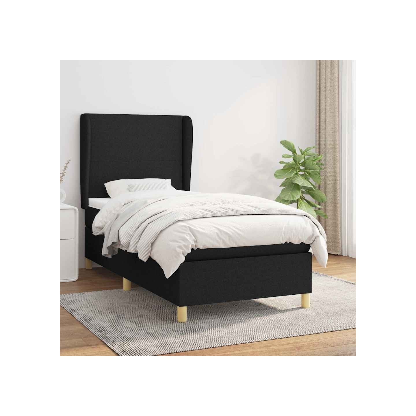 Sommier à lattes de lit avec matelas Noir 90x200 cm Tissu